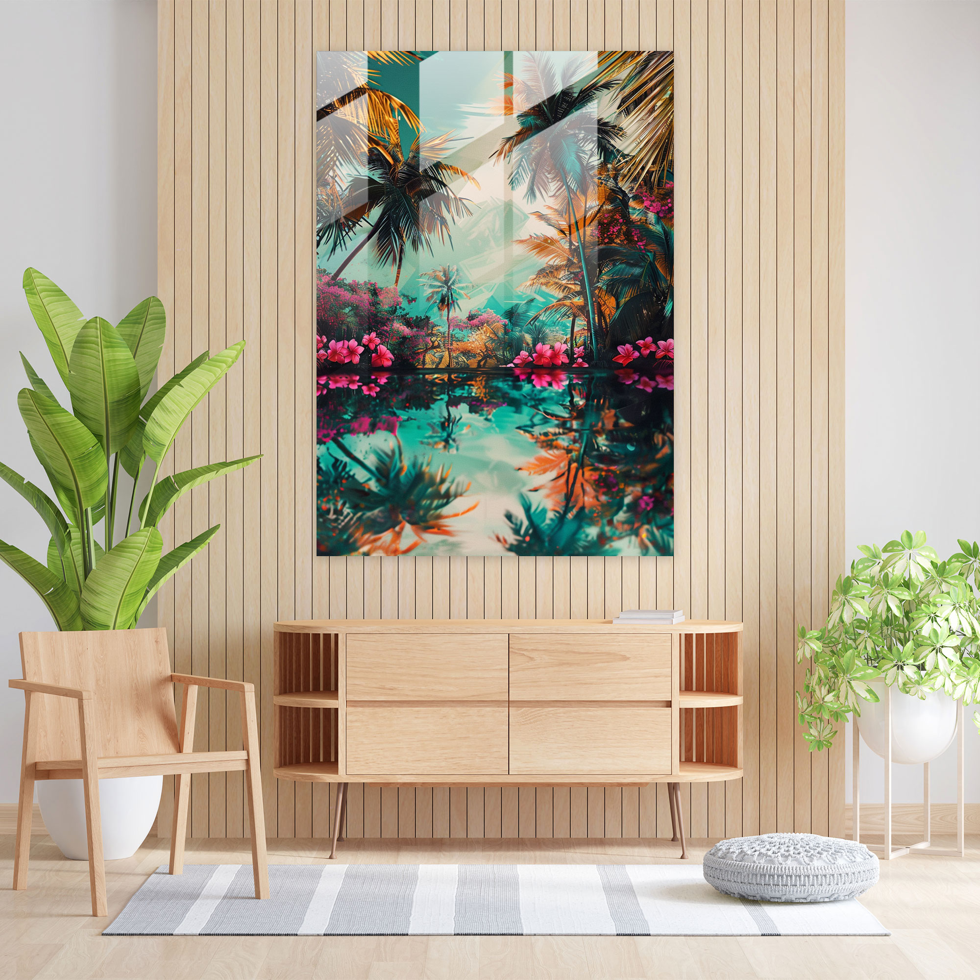 Tropical Paradise Glass Wall Art In Ashvin Harrison Style - Ashvin Harrison, Glass Art, Home Decoration, Wall Decoration