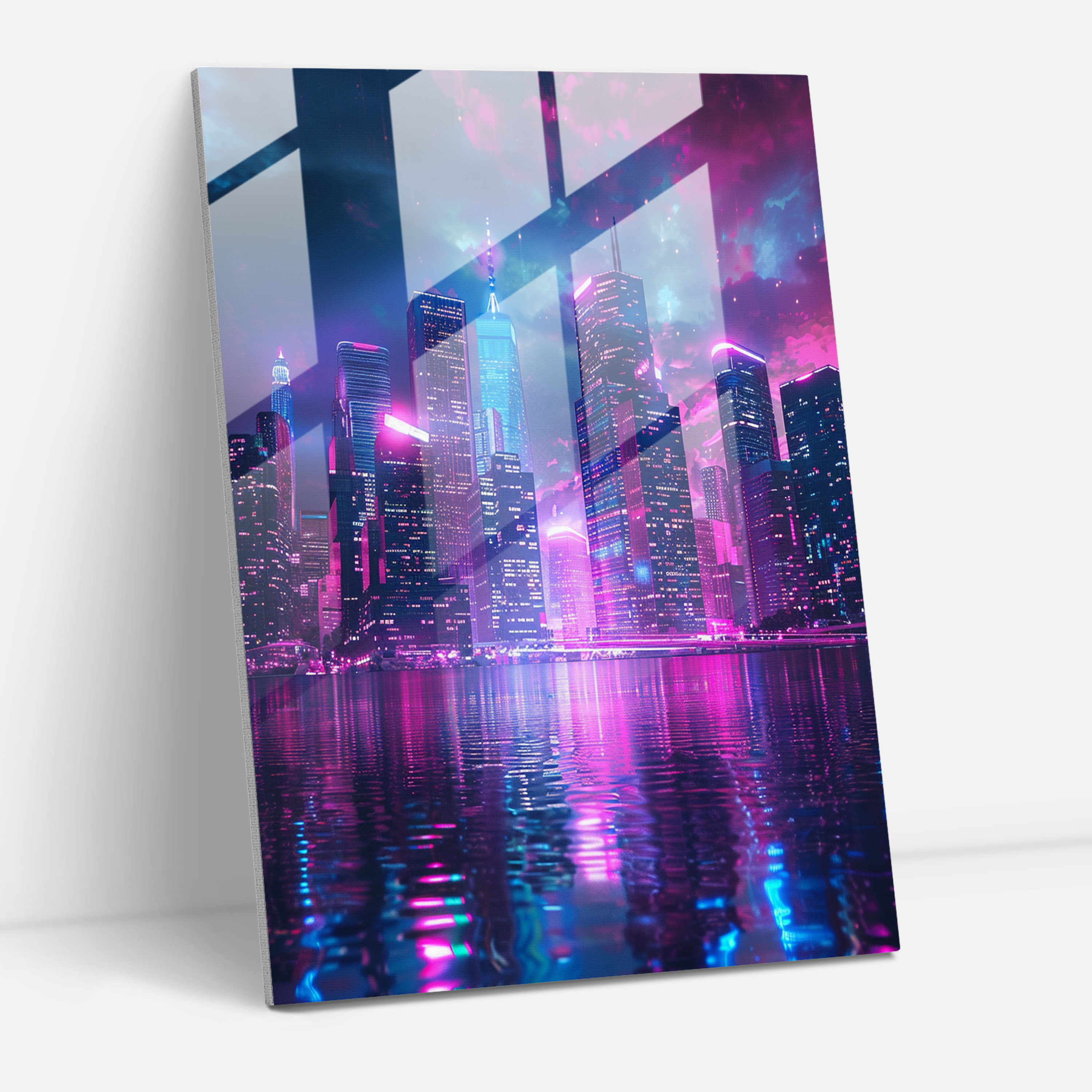 Futuristic City Skyline Glass Wall Art In Ashvin Harrison Style - Ashvin Harrison, Home Decoration, Glass Wall Art, Ashvin Harrison