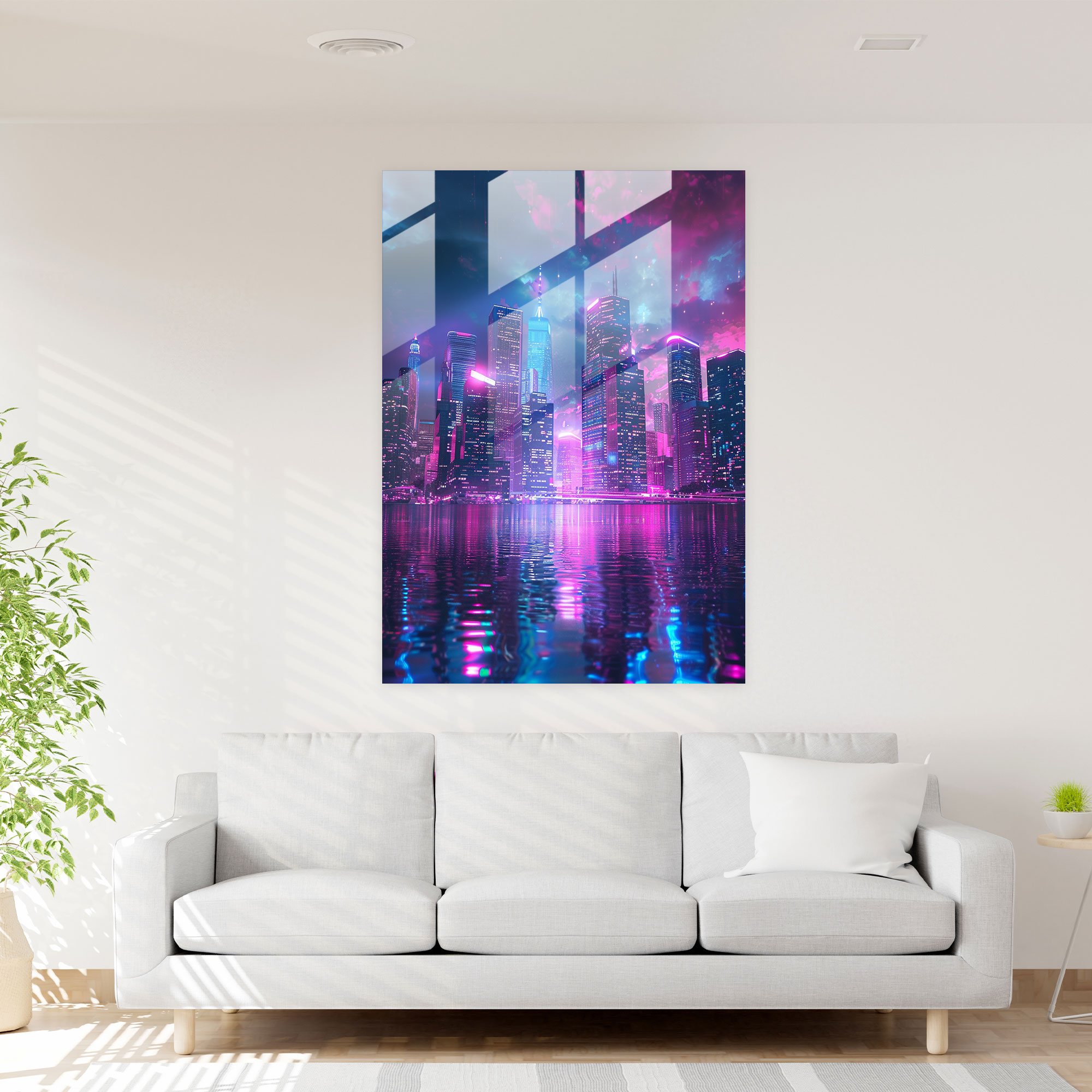 Futuristic City Skyline Glass Wall Art In Ashvin Harrison Style - Ashvin Harrison, Home Decoration, Glass Wall Art, Ashvin Harrison