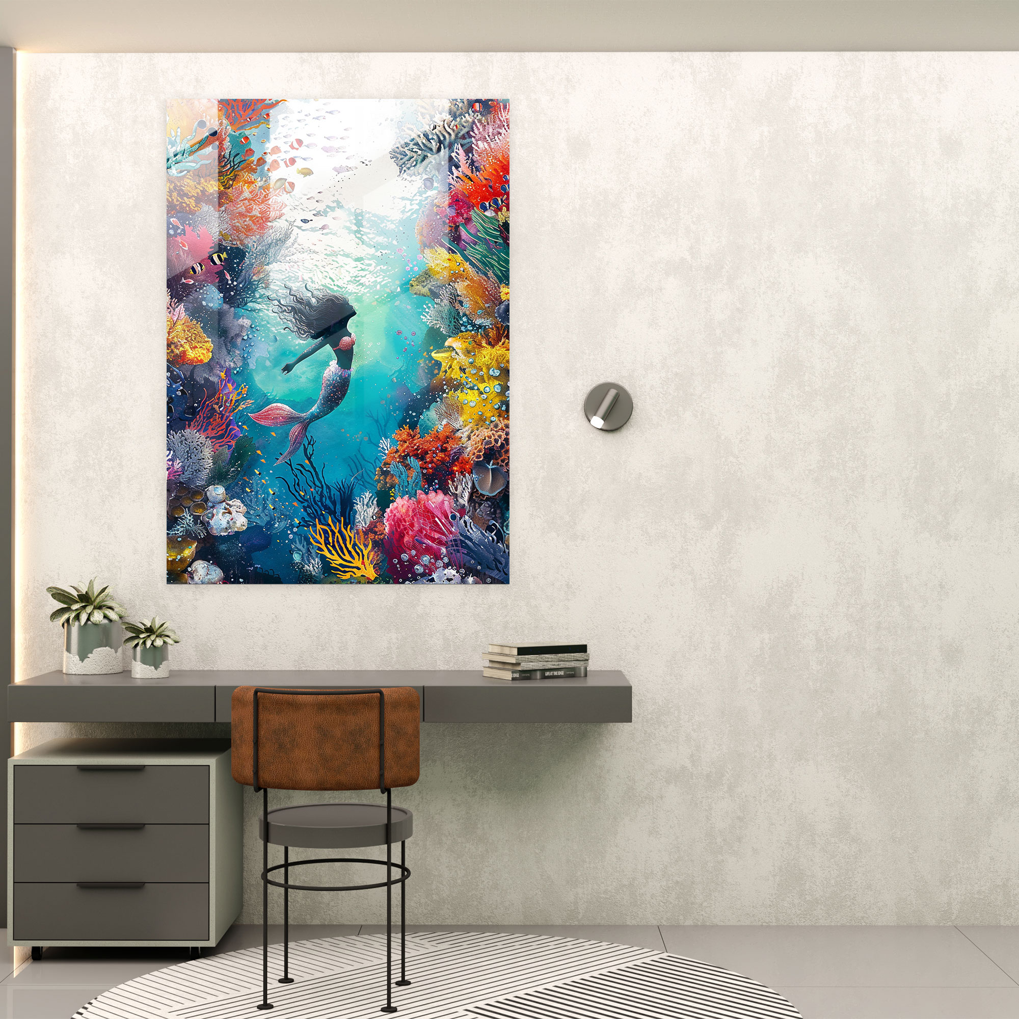 Ashvin Harrison Glass Print - Colorful Mermaid - Ashvin Harrison, Glass Art, Ashvin Harrison, Modern Art