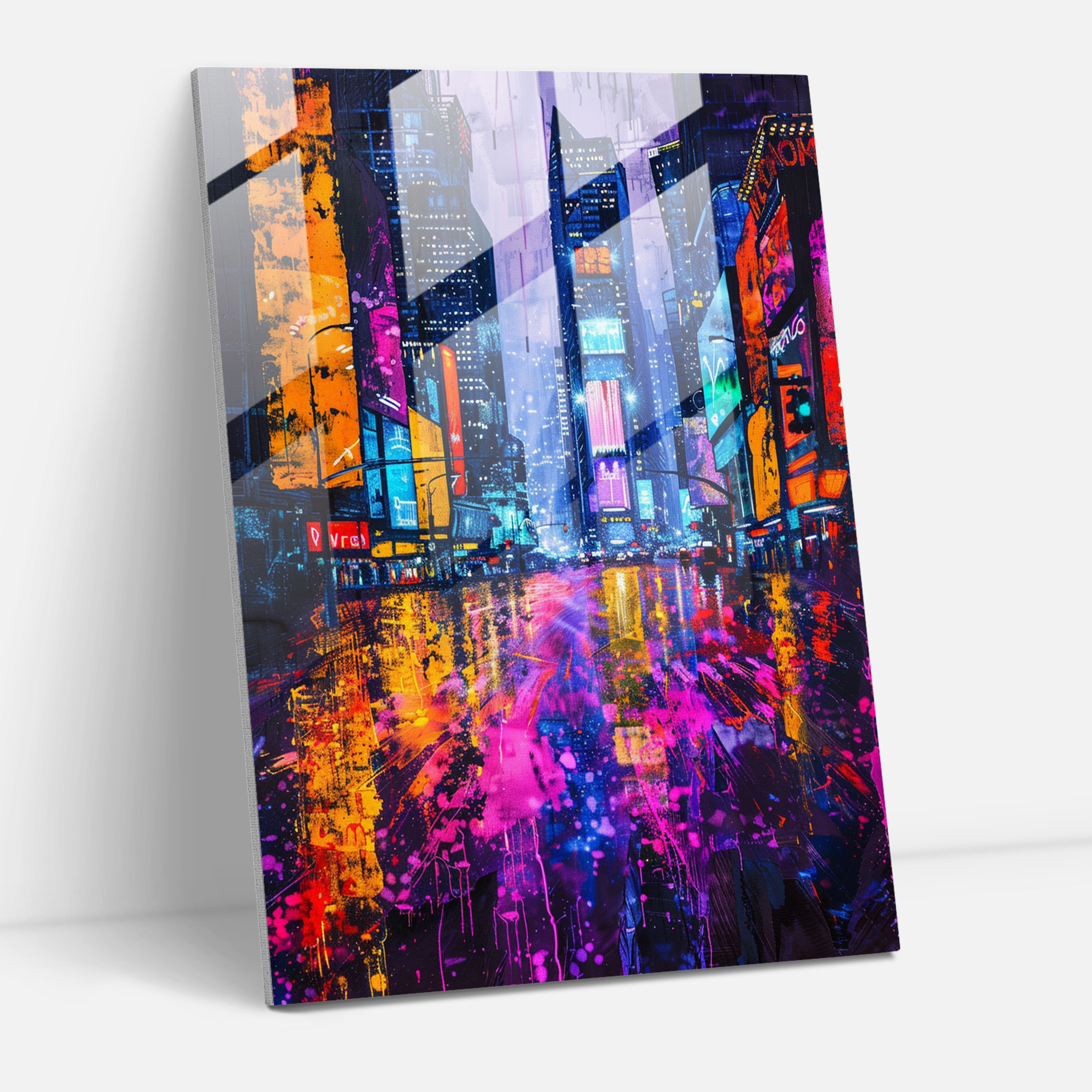 Ashvin Harrison Glass Wall Art - Neon Cityscape - Ashvin Harrison, Home Decoration, Wall Decoration, Ashvin Harrison