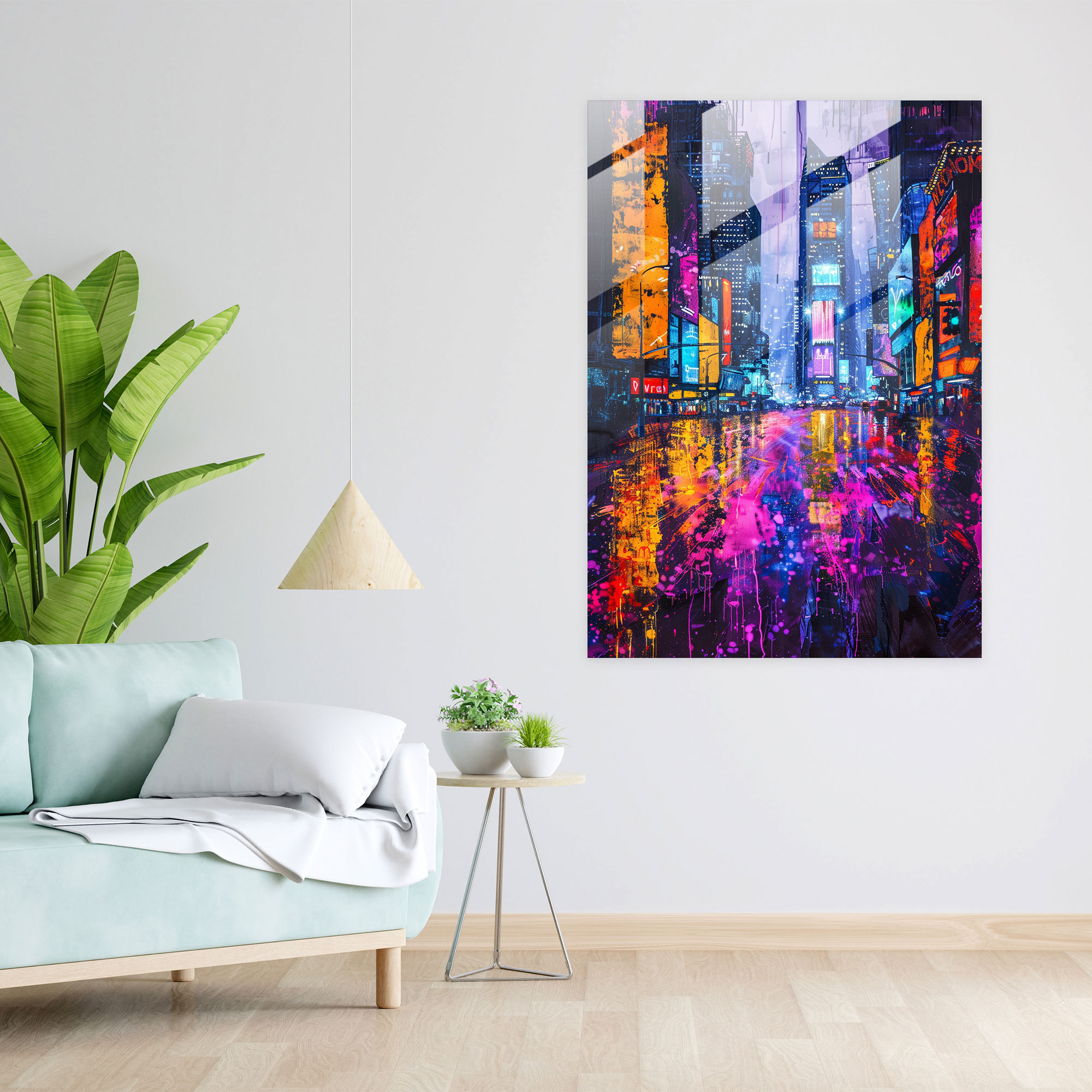 Ashvin Harrison Glass Wall Art - Neon Cityscape - Ashvin Harrison, Home Decoration, Wall Decoration, Ashvin Harrison