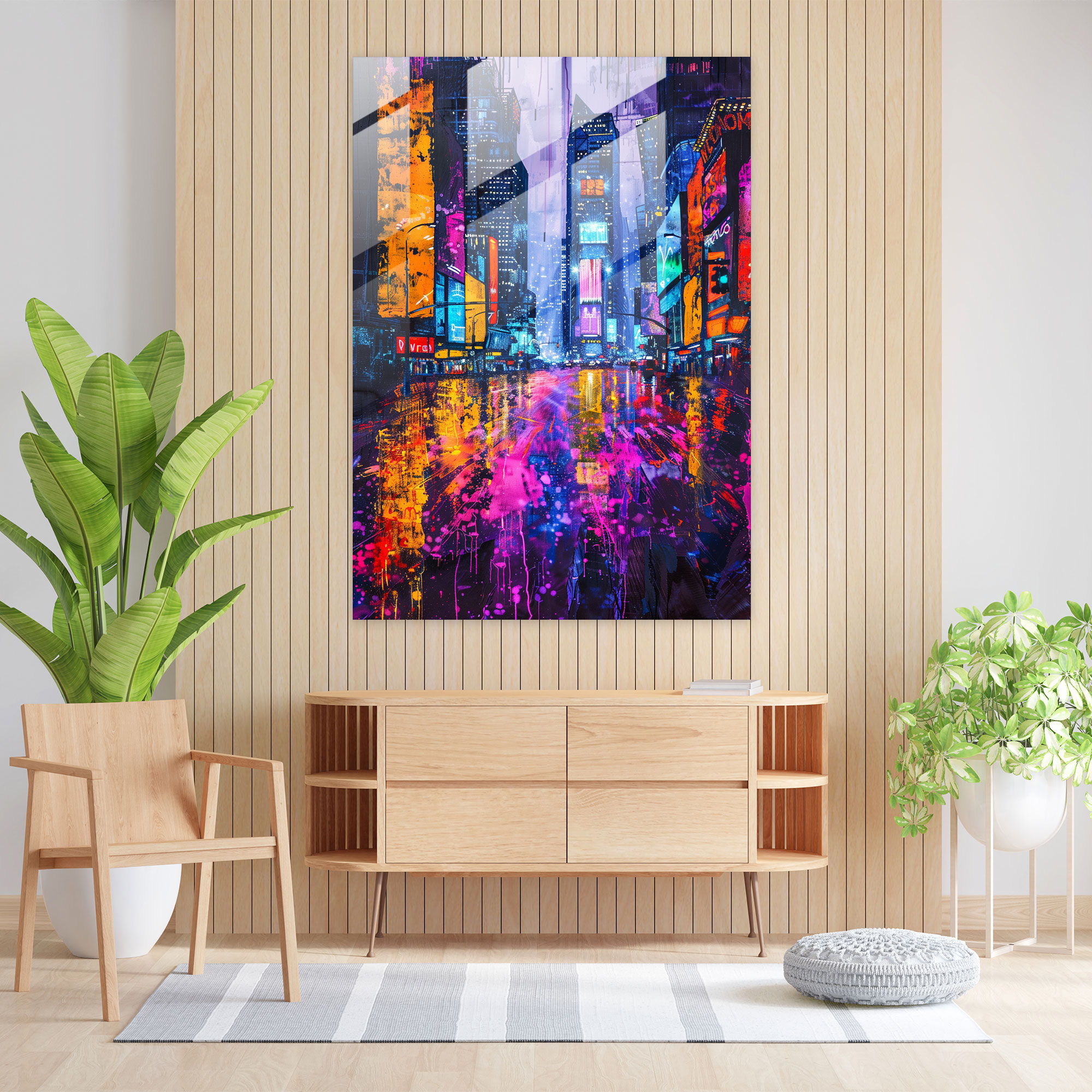 Ashvin Harrison Glass Wall Art - Neon Cityscape - Ashvin Harrison, Home Decoration, Wall Decoration, Ashvin Harrison