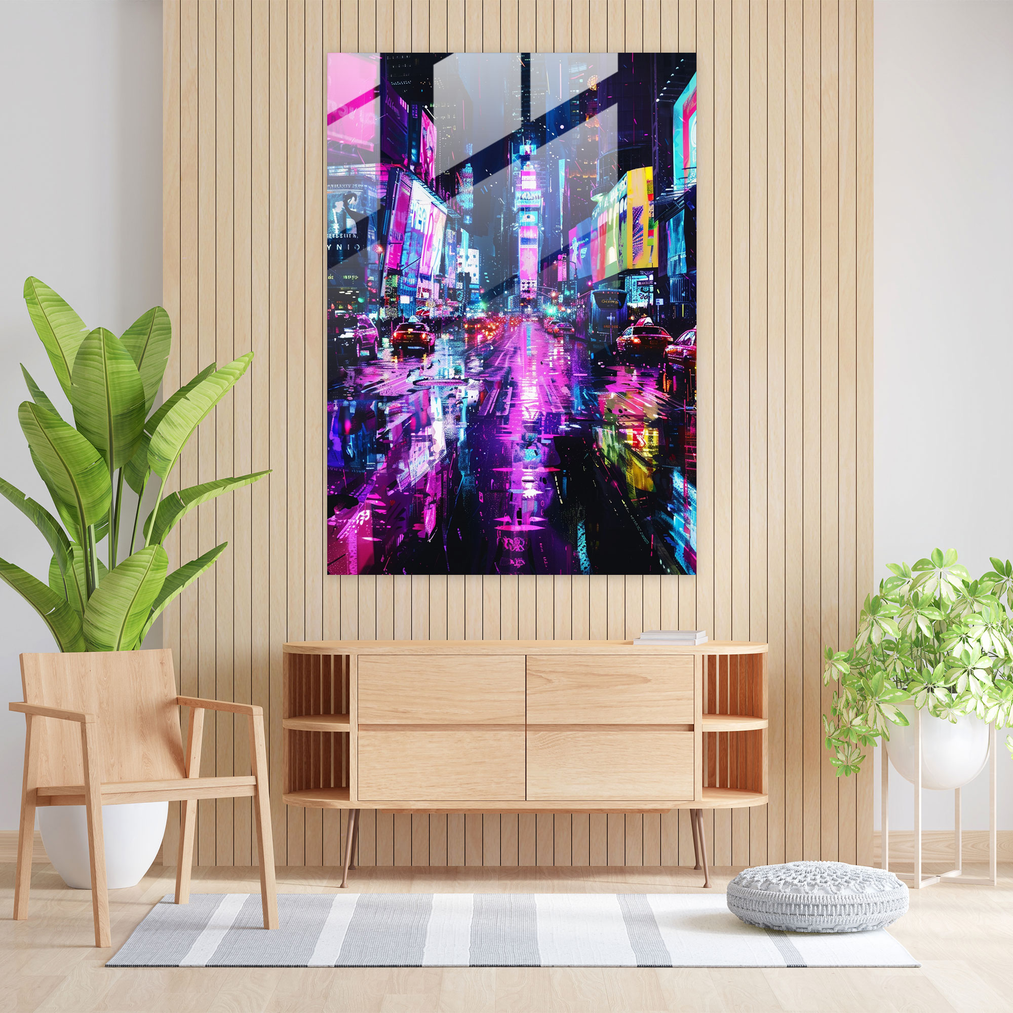 Ashvin Harrison Glass Print: Surreal Cityscape Glass Wall Art - Ashvin Harrison, Neon Lights, Glass Wall Art, Ashvin Harrison