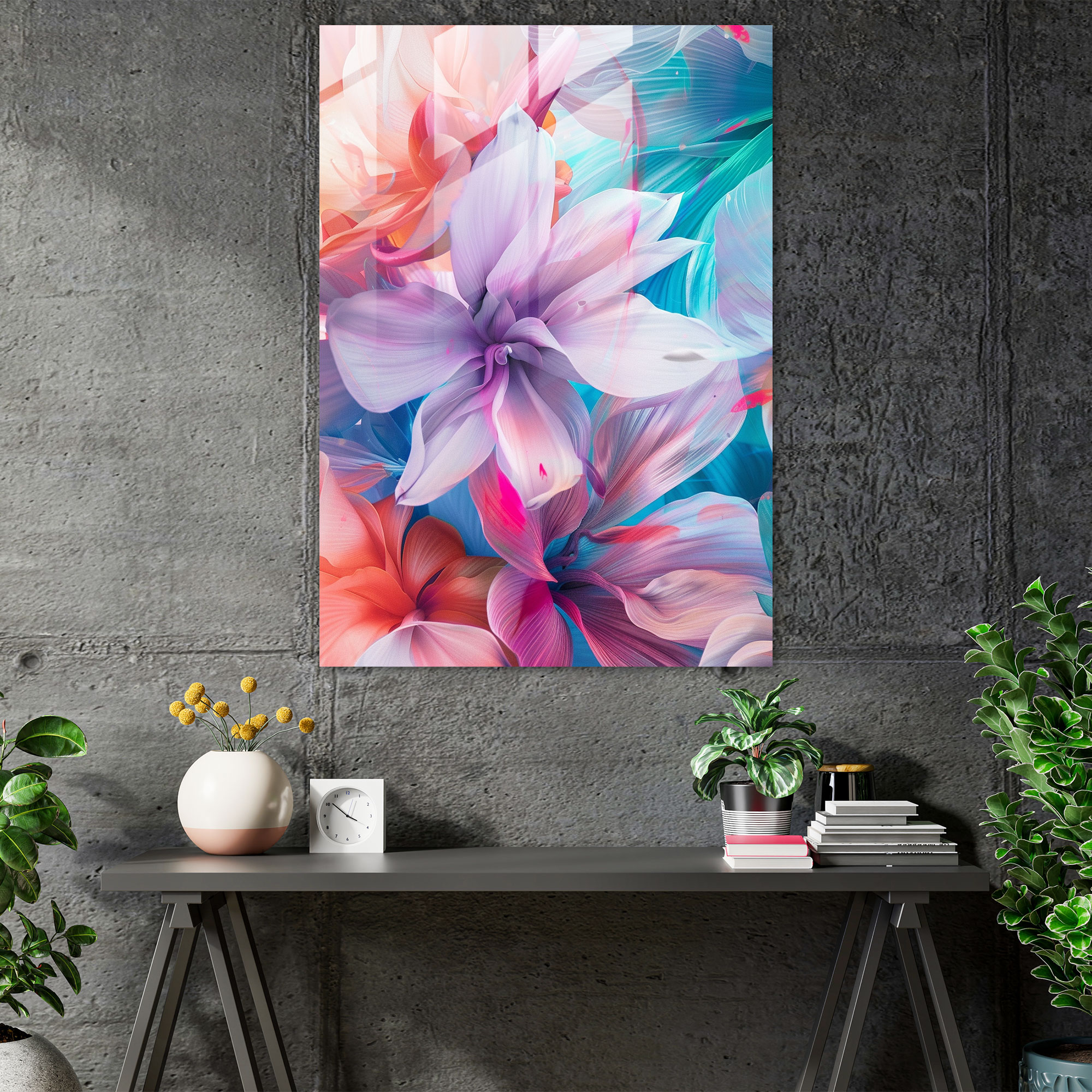 Ashvin Harrison Glass Wall Art: Abstract Floral Pattern Print - Ashvin Harrison, Pastel Colors, Modern Art, Wall Decoration