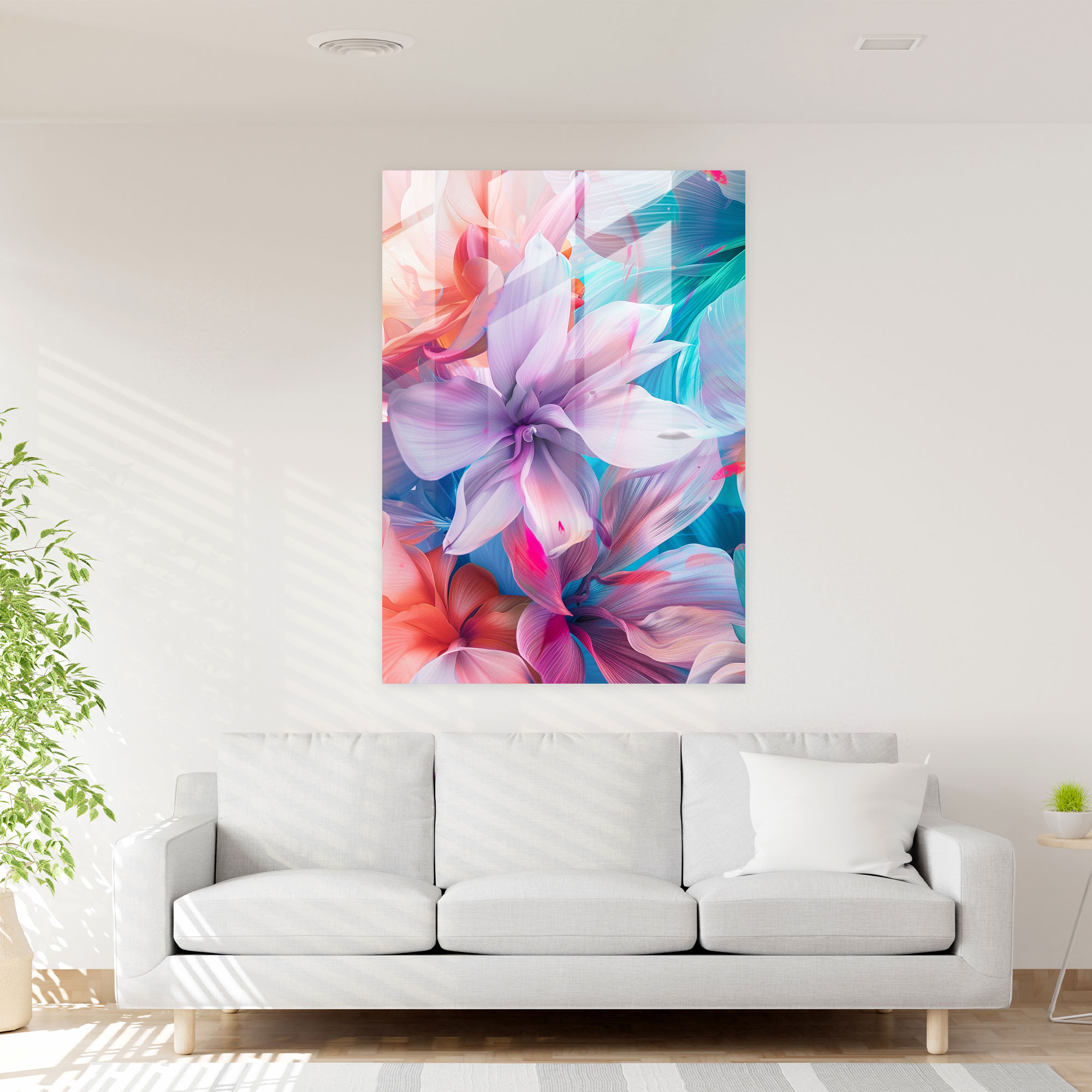 Ashvin Harrison Glass Wall Art: Abstract Floral Pattern Print - Ashvin Harrison, Pastel Colors, Modern Art, Wall Decoration