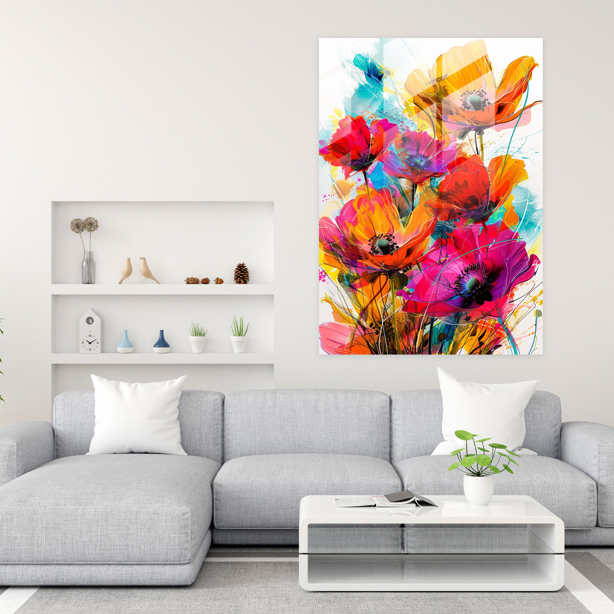 Ashvin Harrison Colorful Flowers Glass Print - Ashvin Harrison, Home Decoration, Ashvin Harrison, Glass Wall Art