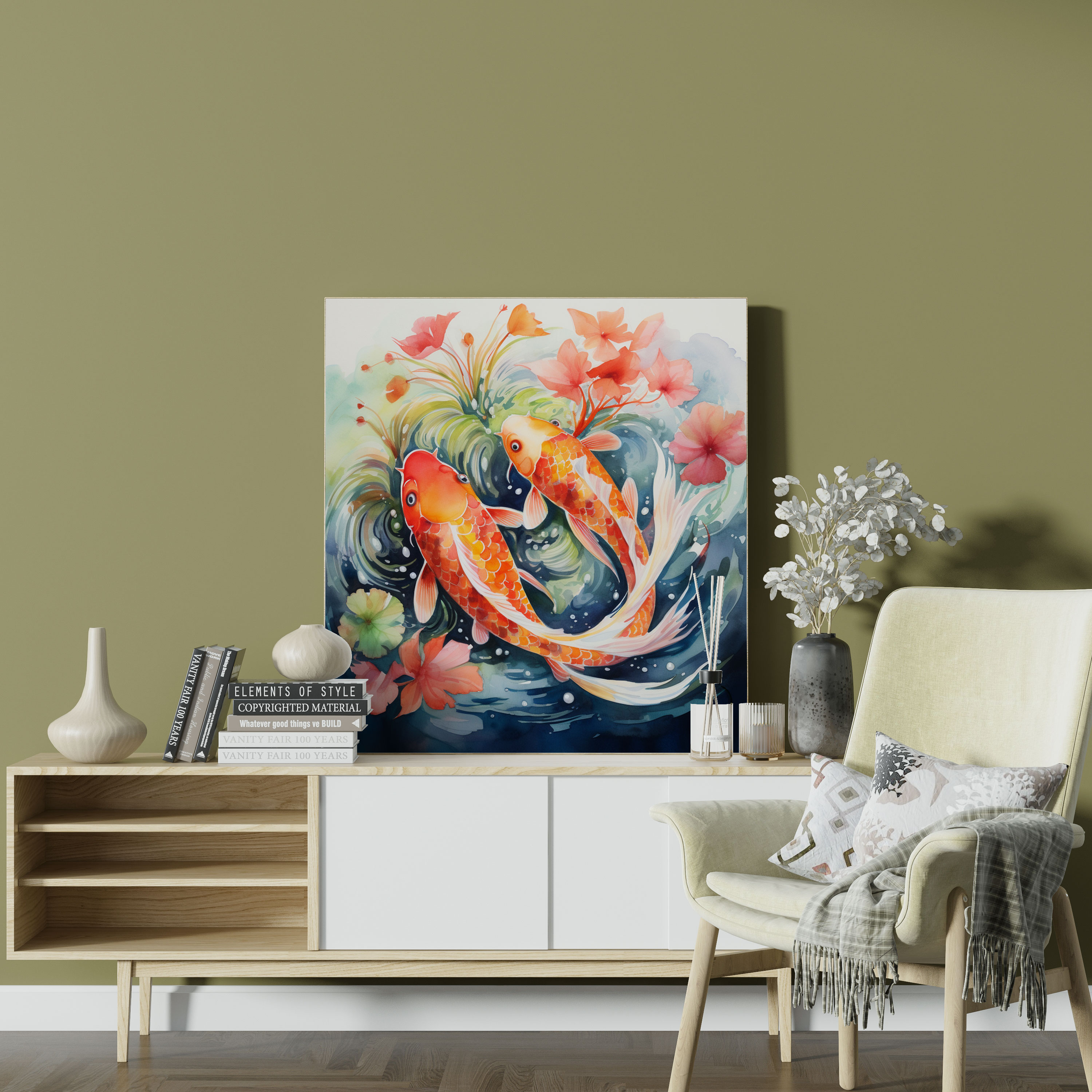 Asian Canvas Print - Traditional Chinese Watercolor Painting Wall Art - Asian, Canvas, Koi Fish, Canvas Wall Art