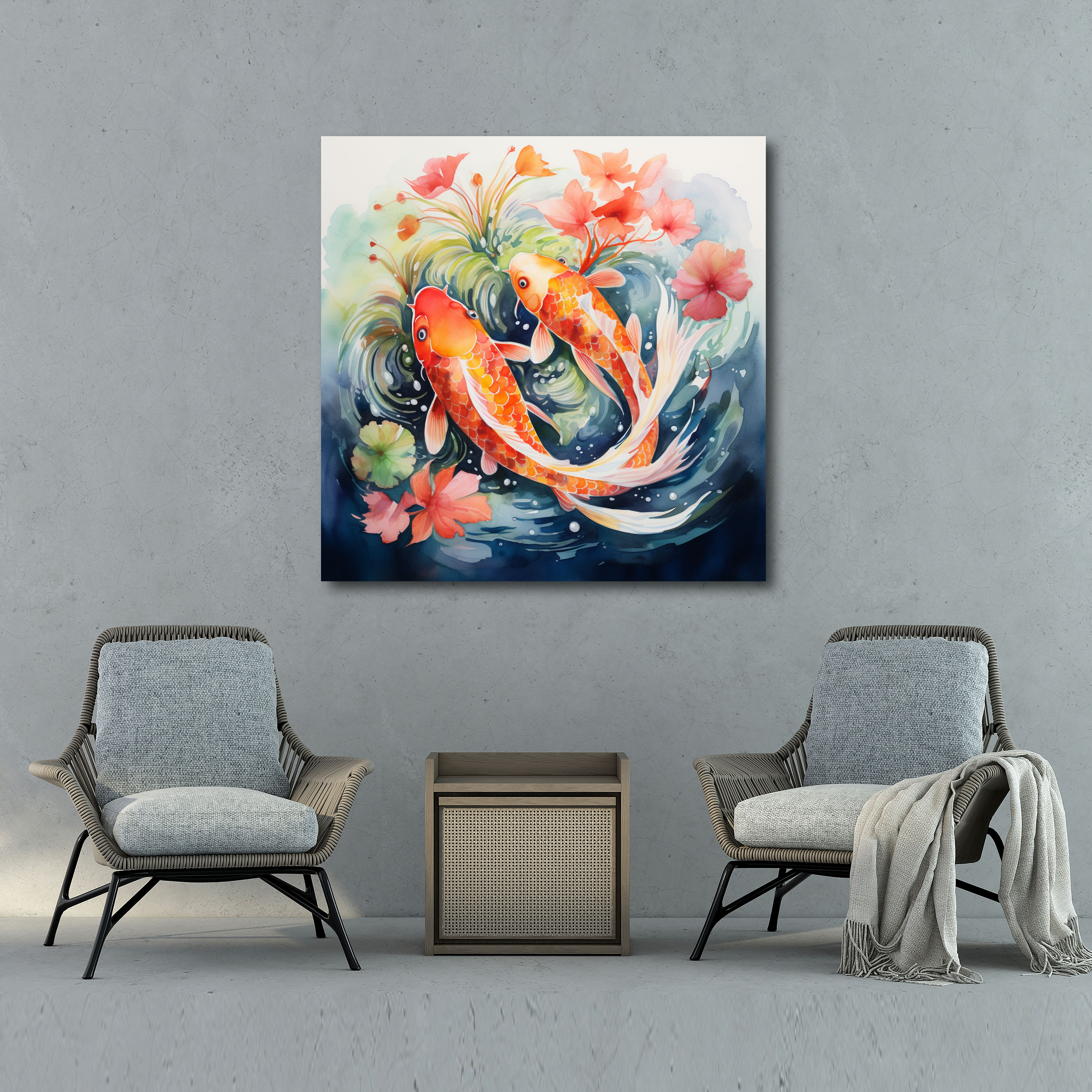 Asian Canvas Print - Traditional Chinese Watercolor Painting Wall Art - Asian, Canvas, Koi Fish, Canvas Wall Art