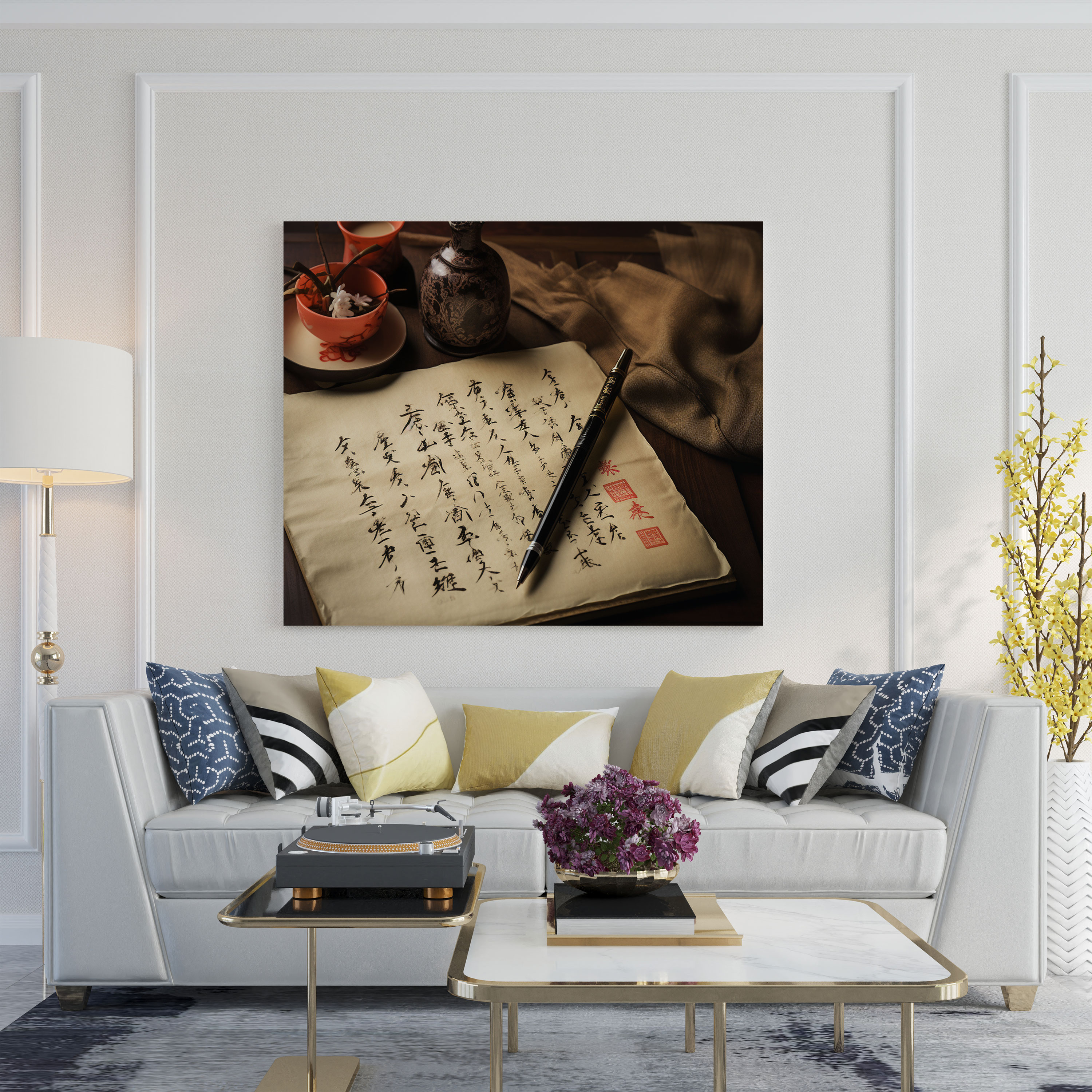 Asian Wall Decoration: Ancient Calligraphy Poetic Phrase Canvas Print - Asian, Canvas, Wall Decoration, Asian
