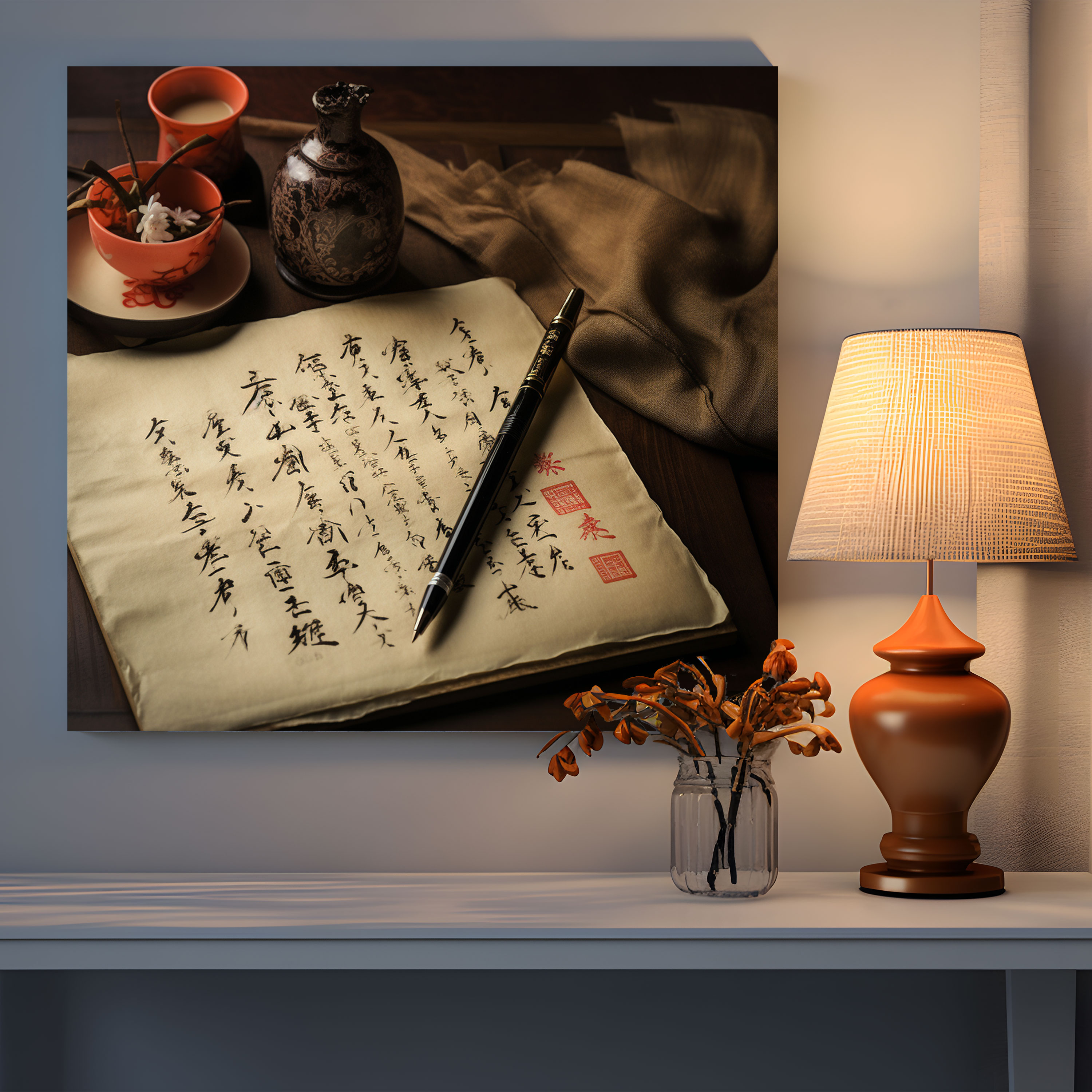 Asian Wall Decoration: Ancient Calligraphy Poetic Phrase Canvas Print - Asian, Canvas, Wall Decoration, Asian