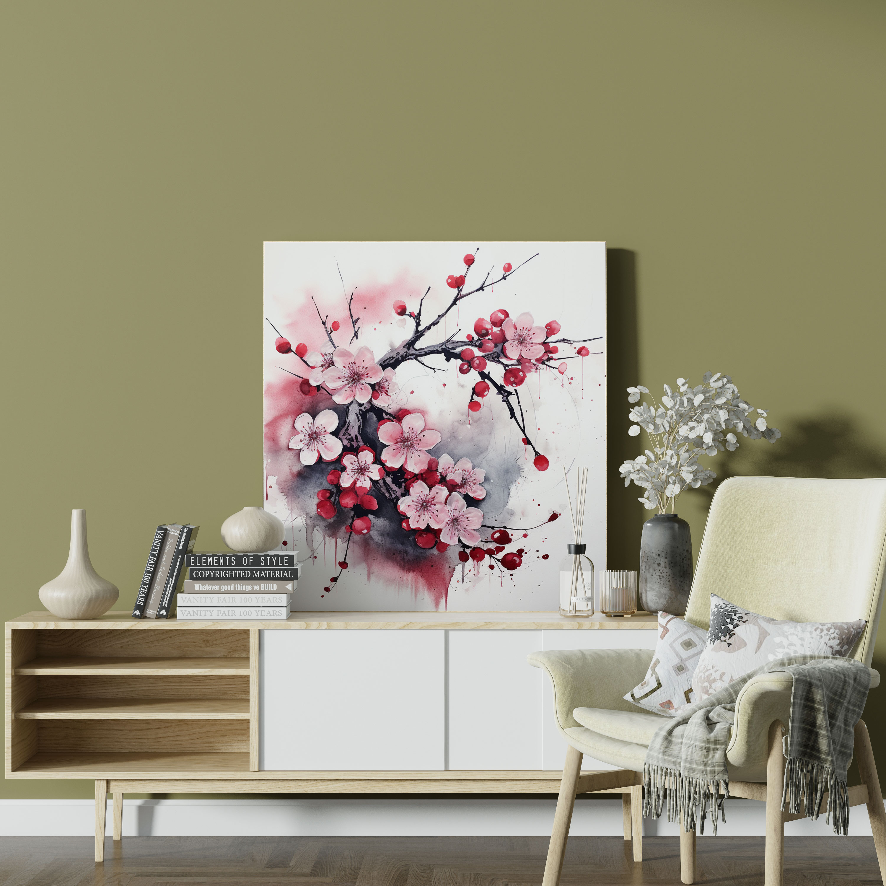Asian Cherry Blossoms Canvas Print - Asian, Canvas, Cherry Blossoms, Wall Decoration