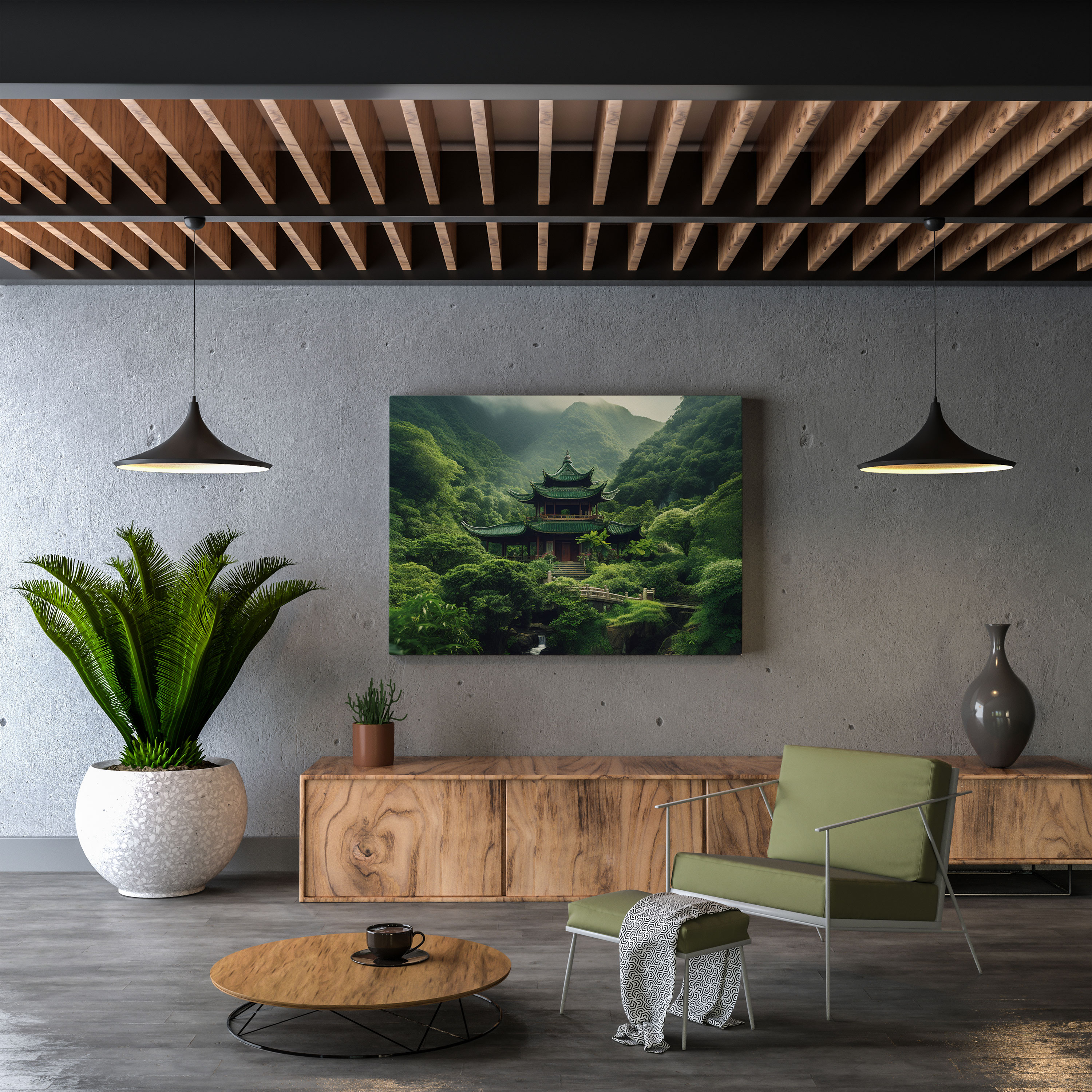 Asian Temple Canvas Print - Asian, Canvas Print, Canvas, Lush Green