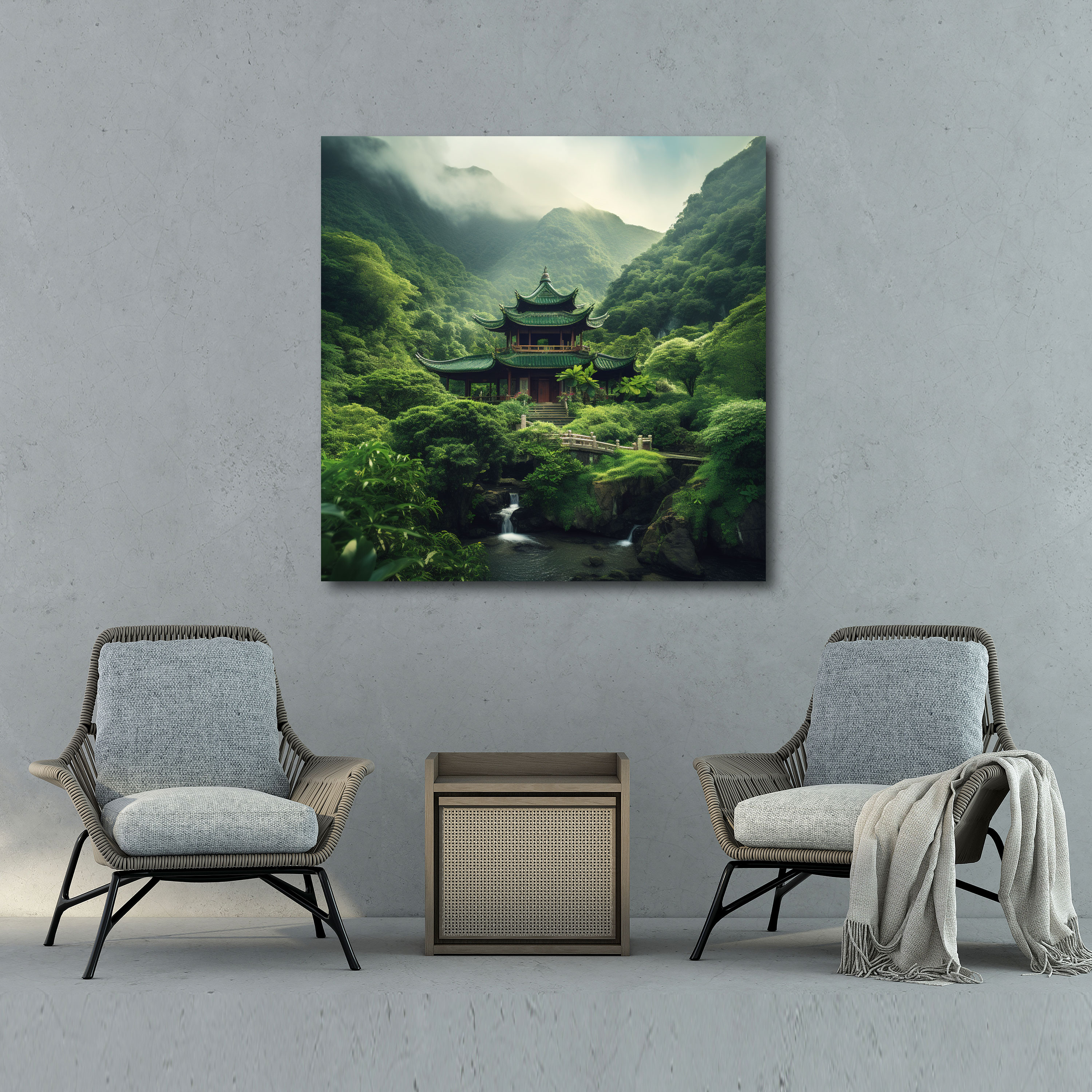 Asian Temple Canvas Print - Asian, Canvas Print, Canvas, Lush Green