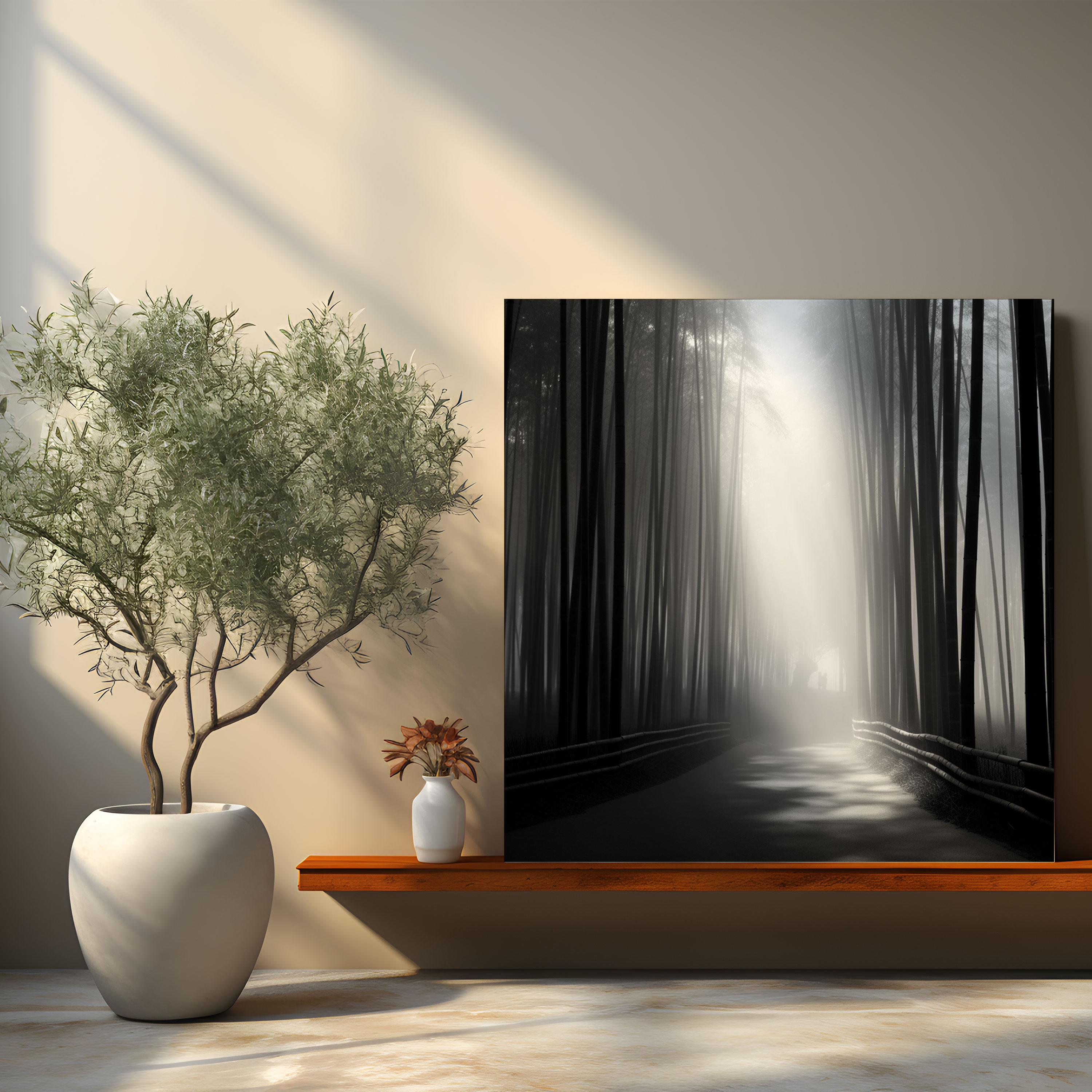 Asya Bambu Ormanı Duvar Sanatı Kanvas Tablo - Minimalist Siyah Beyaz Fotoğrafçılık