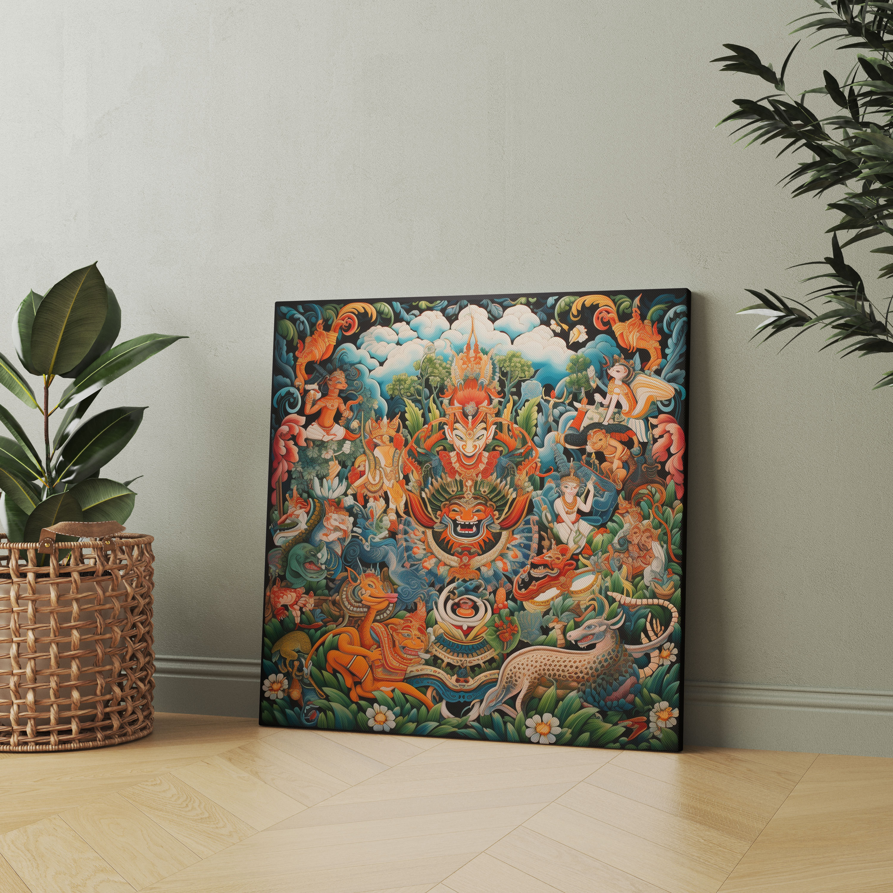 Asian Wall Decoration - Traditional Thai Mural Painting - Mythical Creatures, Canvas Print - Asian, Intricate Details, Mythical Creatures, Wall Art
