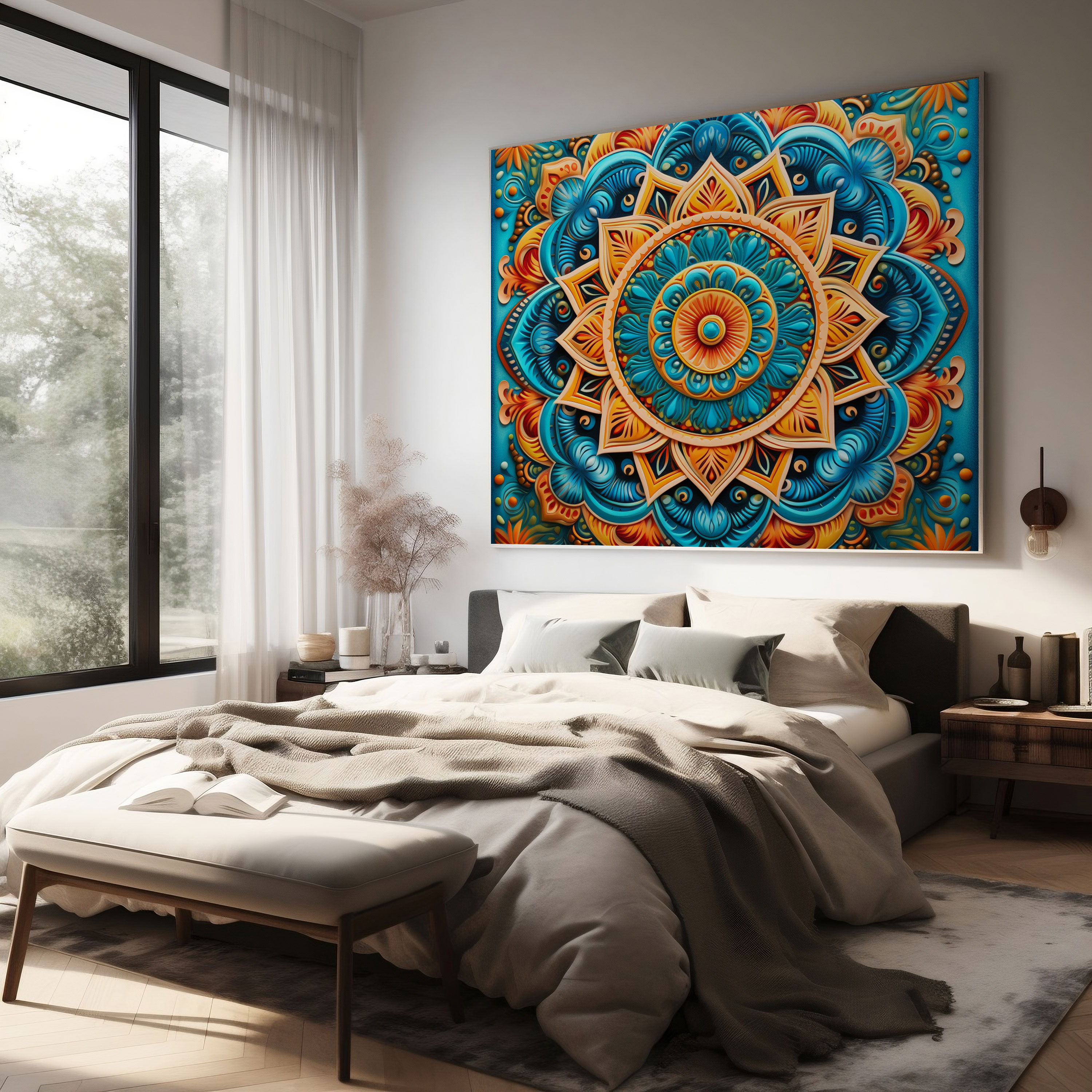 Asian Wall Decoration - Majestic Indian Mandala Artwork, Canvas Print - Asian, Canvas Wall Art, Majestic Indian Mandala Artwork, Artistry