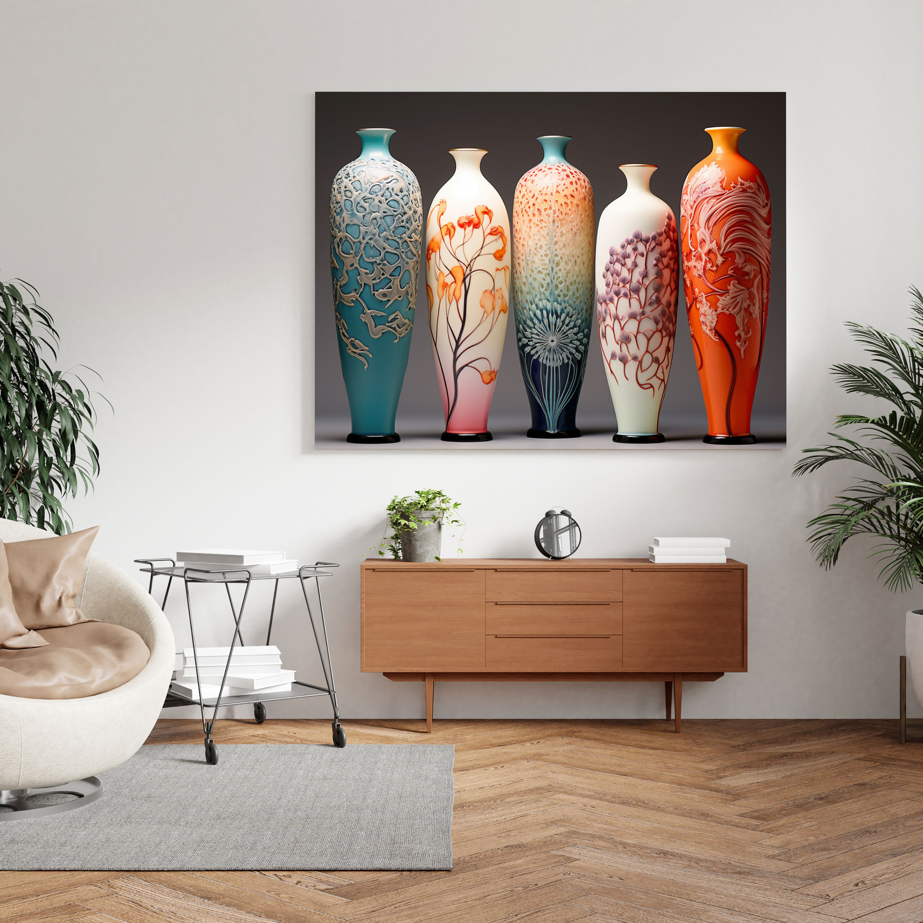 Asian Wall Decoration - Floral Porcelain Vases - Asian, Canvas Wall Art, Wall Art, Asian