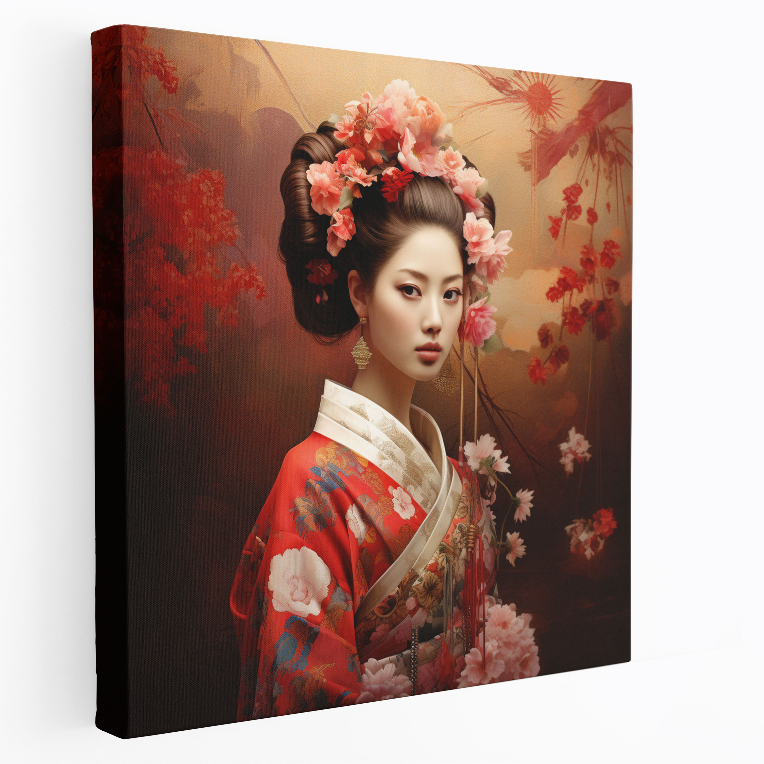 Asya Kanvas Tablo - Kimono Giyen Geyşa Duvar Sanatı - Asya Zarif Geyşa Kanvas Duvar Sanatı