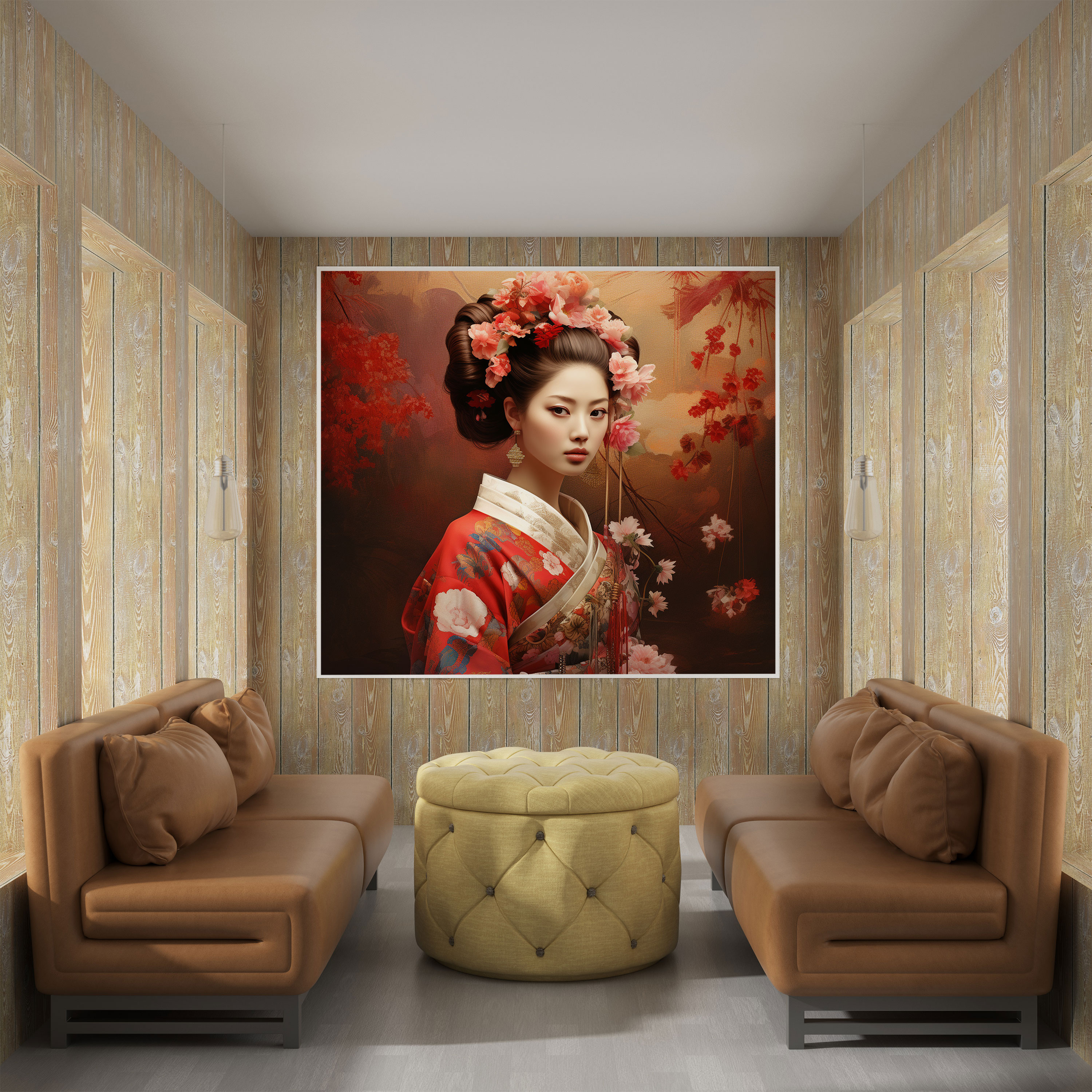 Asya Kanvas Tablo - Kimono Giyen Geyşa Duvar Sanatı - Asya Zarif Geyşa Kanvas Duvar Sanatı