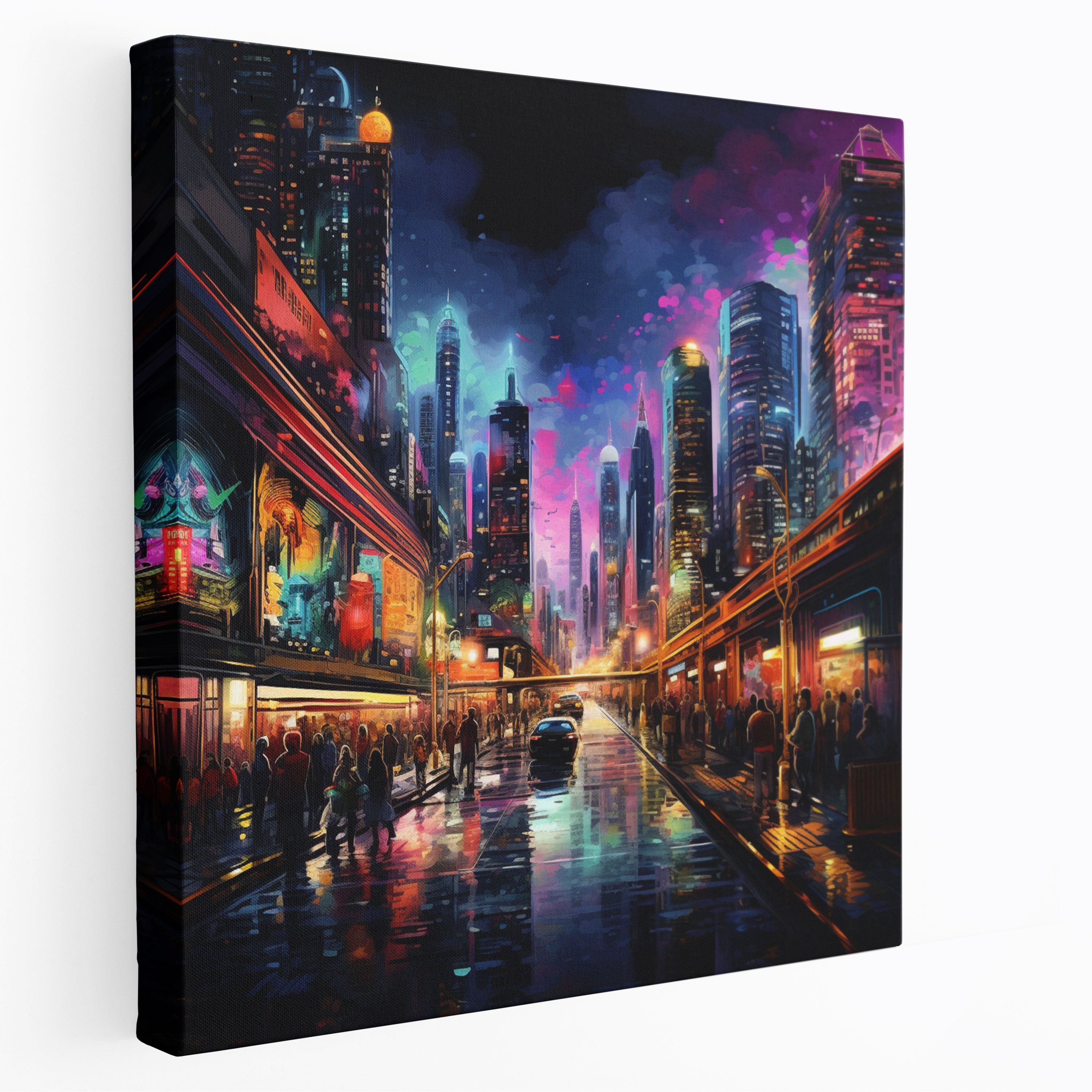 Asian Wall Art: Dynamic Night Cityscape - Asian, Contemporary Digital Art, Wall Decoration, Canvas