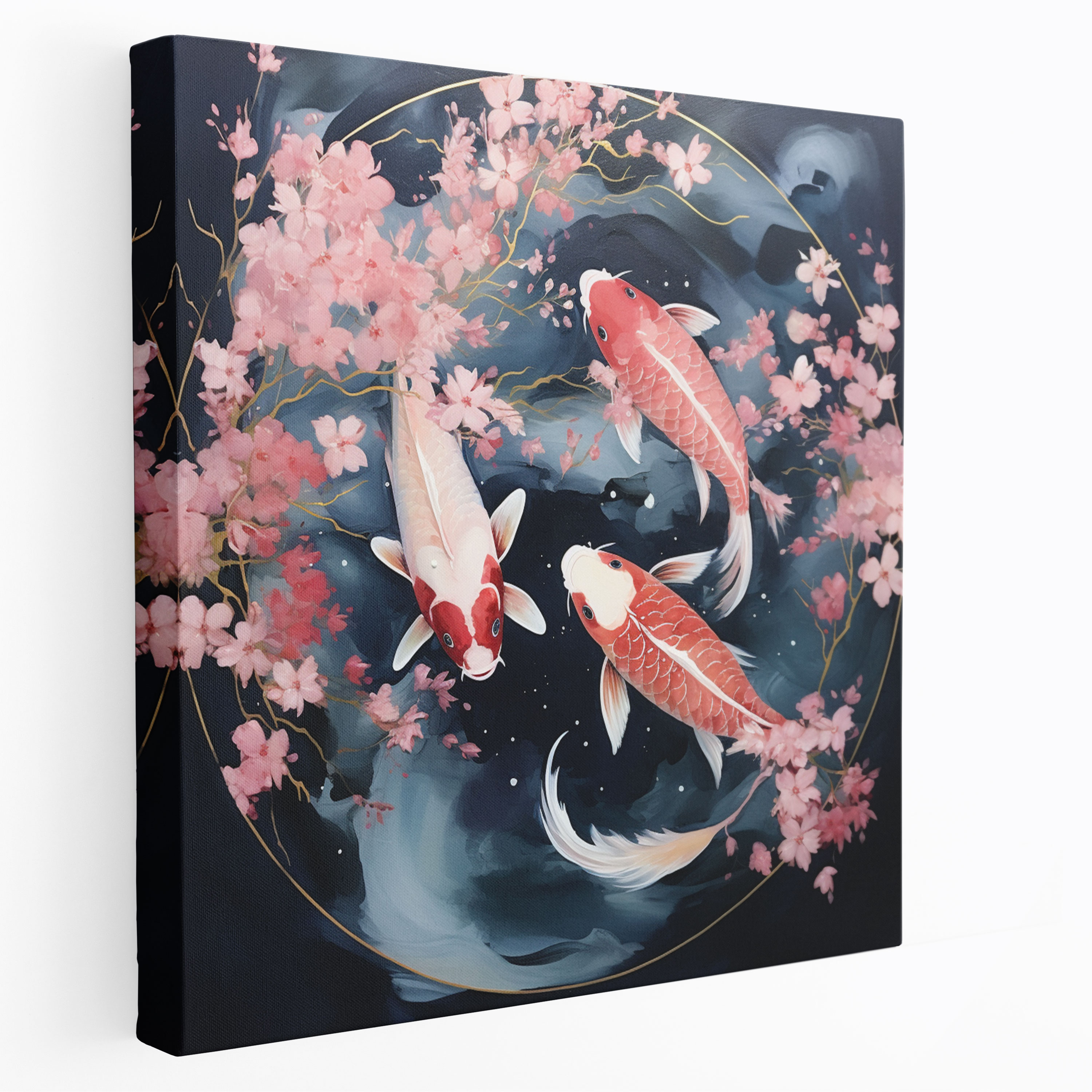 Asian Wall Art: Serene Cherry Blossoms And Koi - Asian, Koi Fish, Canvas Print, Asian