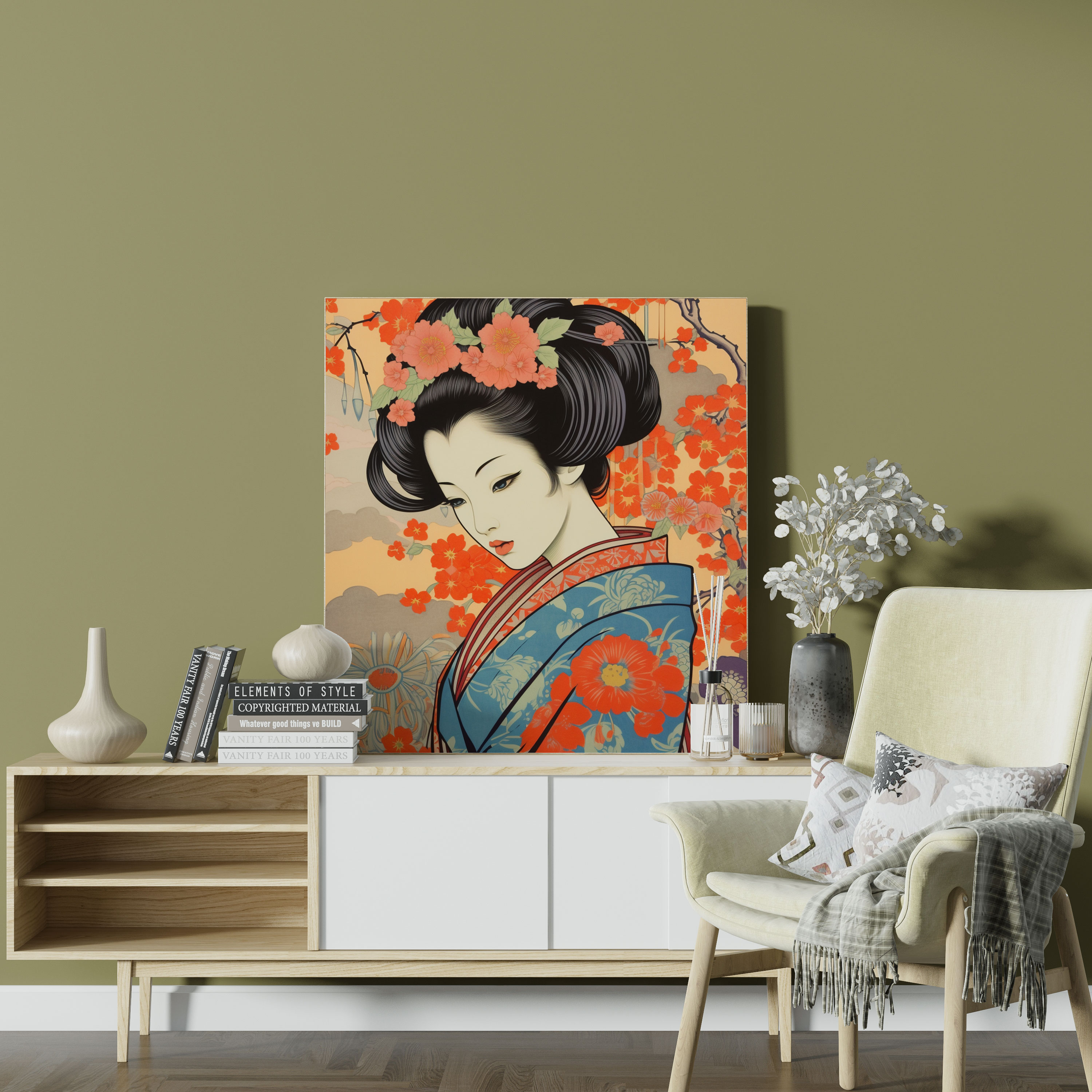 Asian Canvas Print: Graceful Geisha In Kimono - Asian, Graceful Geisha, Home Decoration, Canvas Wall Art