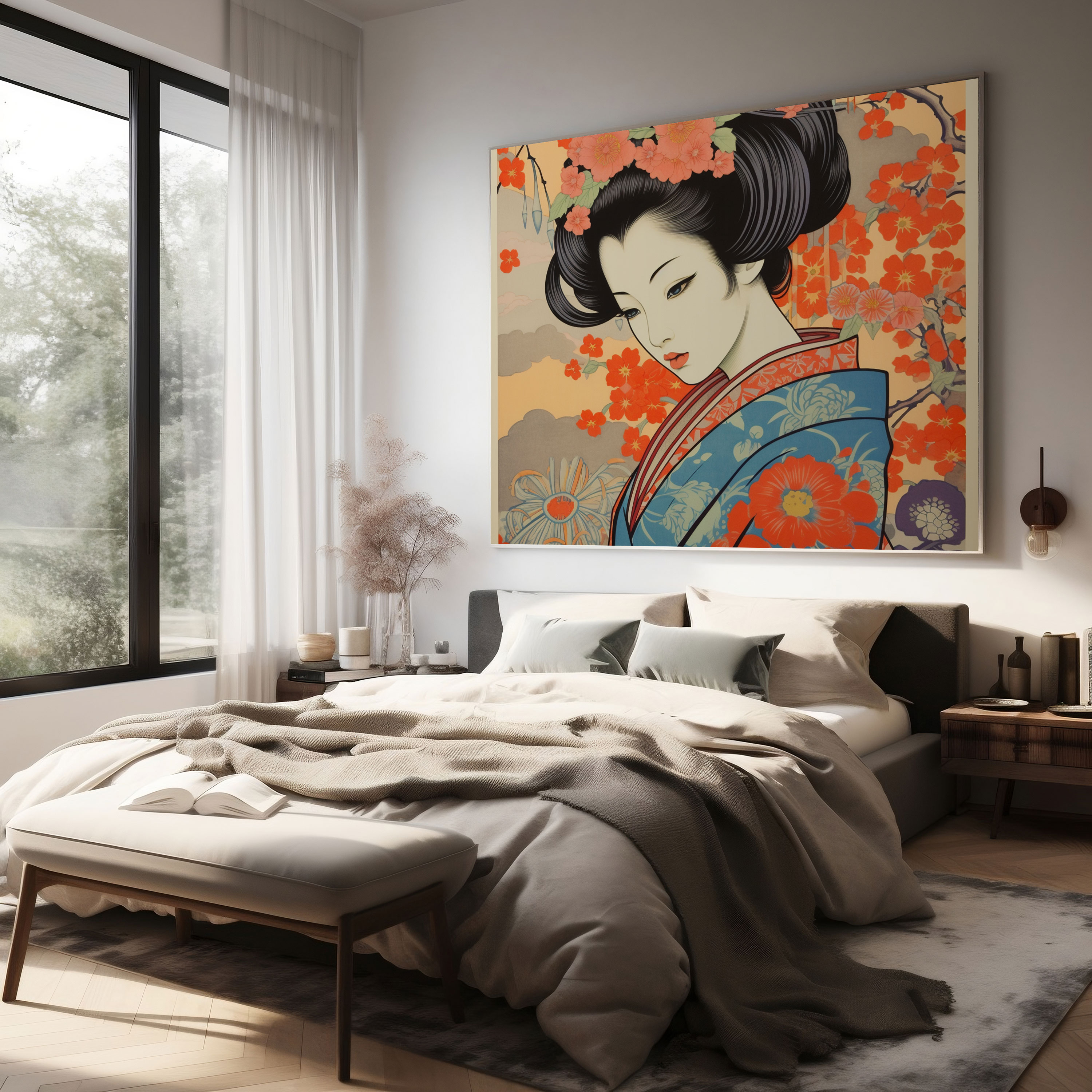 Asian Canvas Print: Graceful Geisha In Kimono - Asian, Graceful Geisha, Home Decoration, Canvas Wall Art
