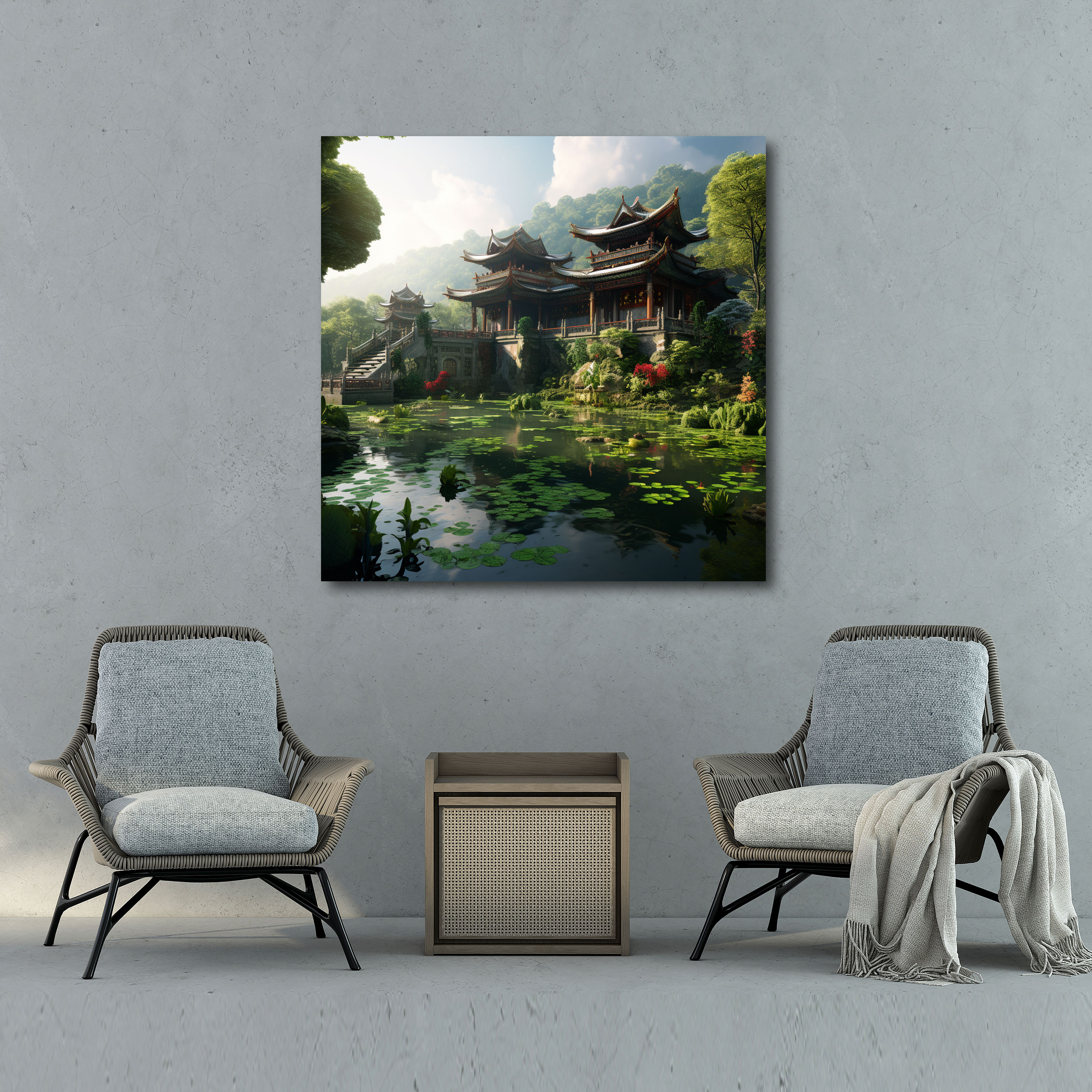 Asian Temple Wall Art - Asian, Serene, Lush Greenery, Wall Decoration