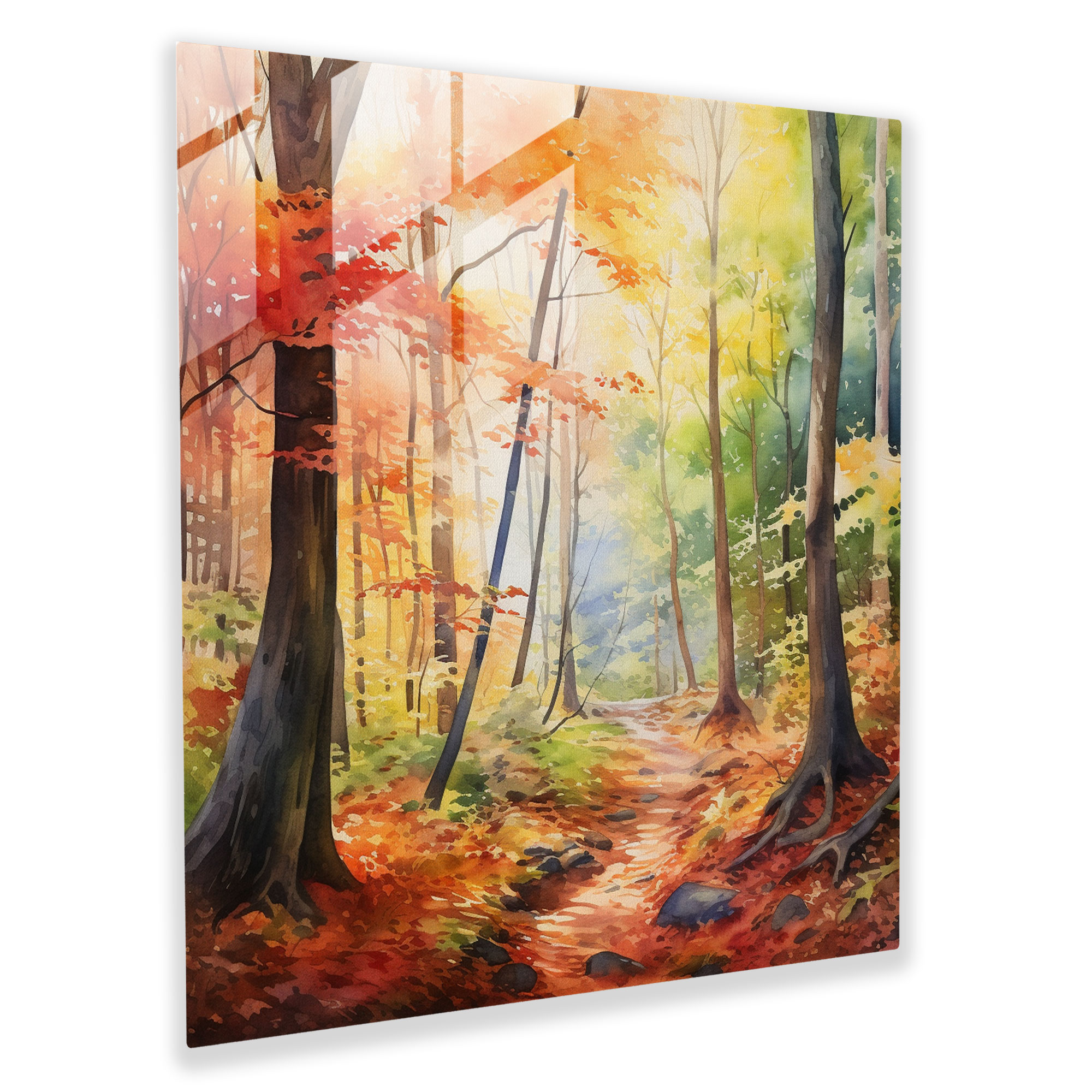 Autumn Forest Glass Print - Autumn, Vibrant Colors, Modern Art, Glass Print