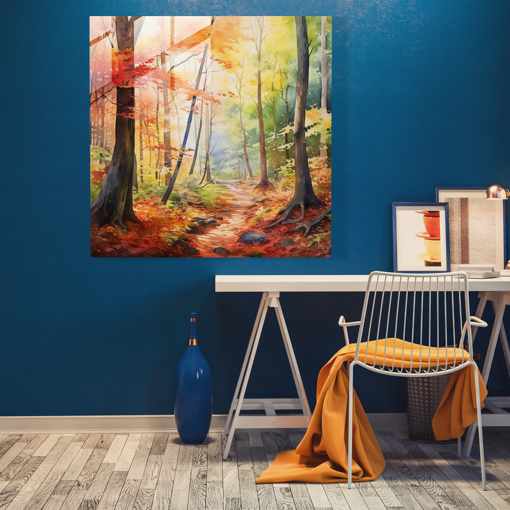 Autumn Forest Glass Print - Autumn, Vibrant Colors, Modern Art, Glass Print