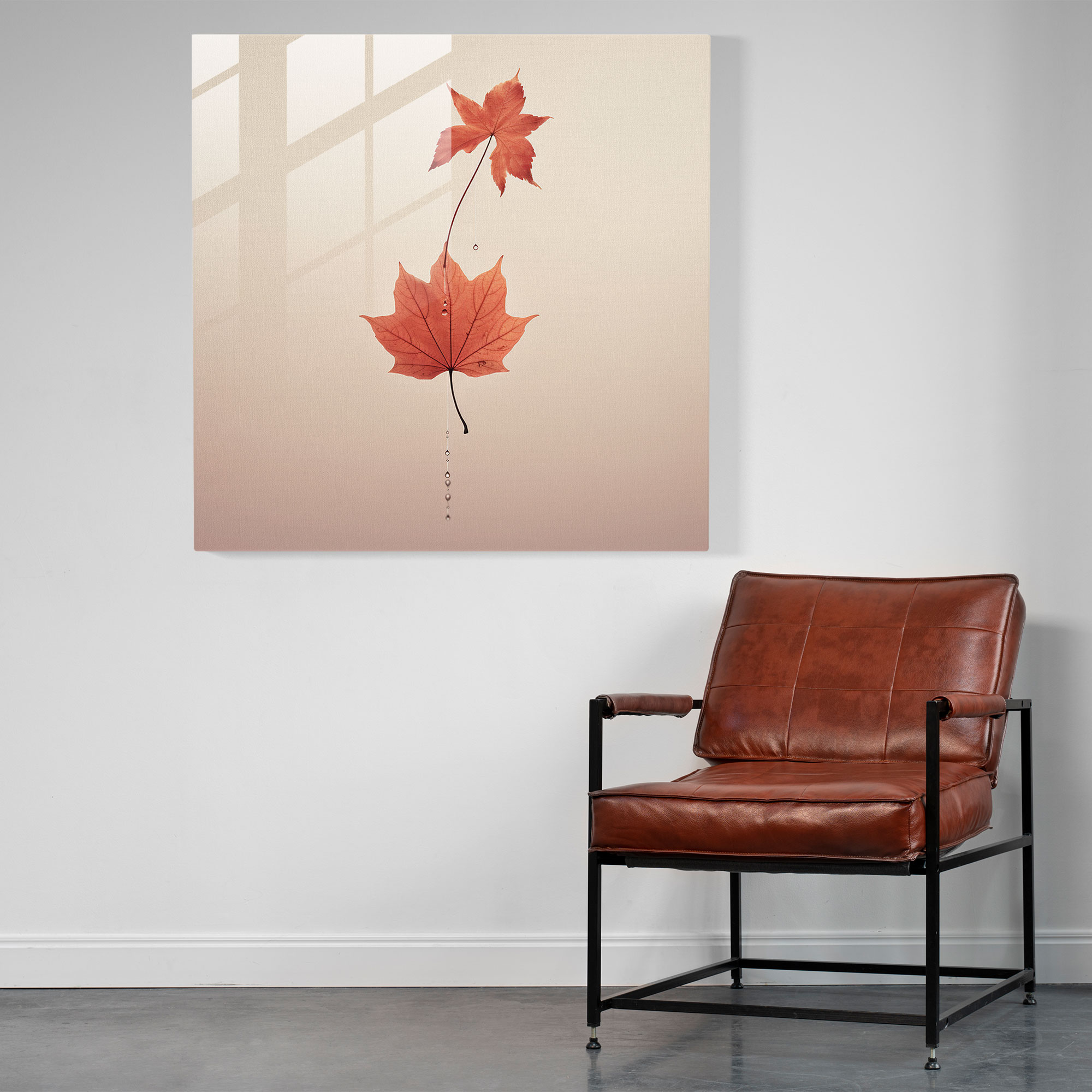 Geçici Sonbahar Yaprak Cam Tablo - Sonbahar Geçiş Modern Sanat Minimalist İllüstrasyon