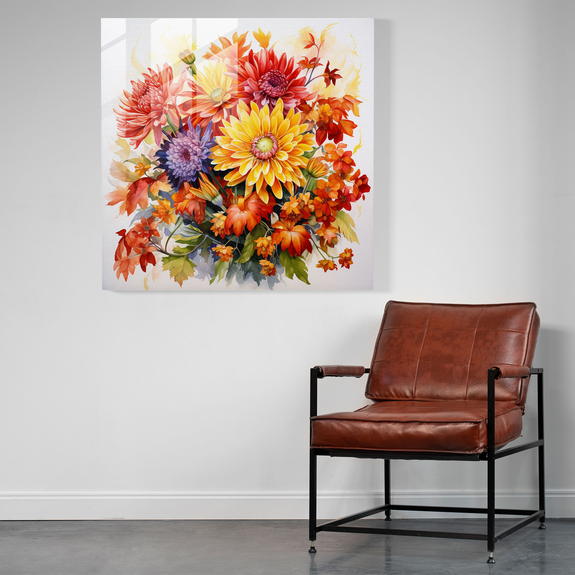 Radiant Autumn Bouquet Glass Print - Autumn, Glass Wall Art, Wall Decoration, Blooming Flowers