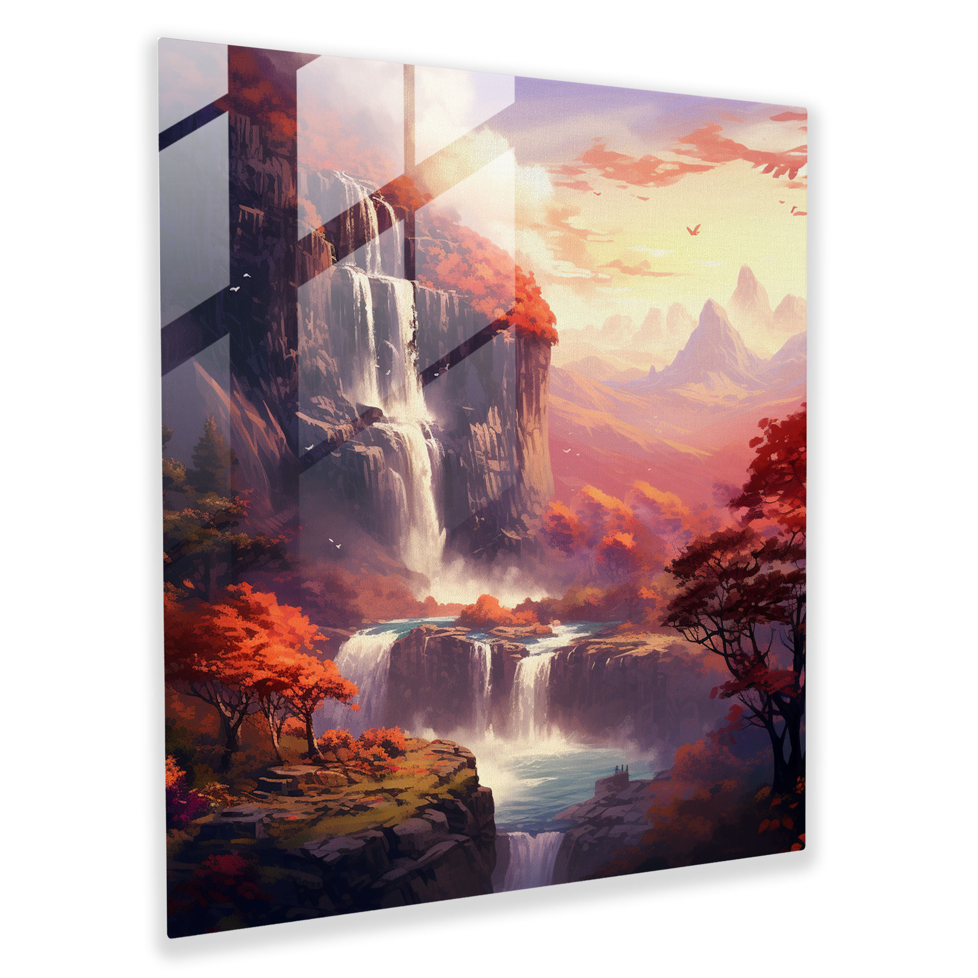 Autumn Waterfall Glass Print - Autumn, Wall Decoration, Tranquility, Glass Wall Art