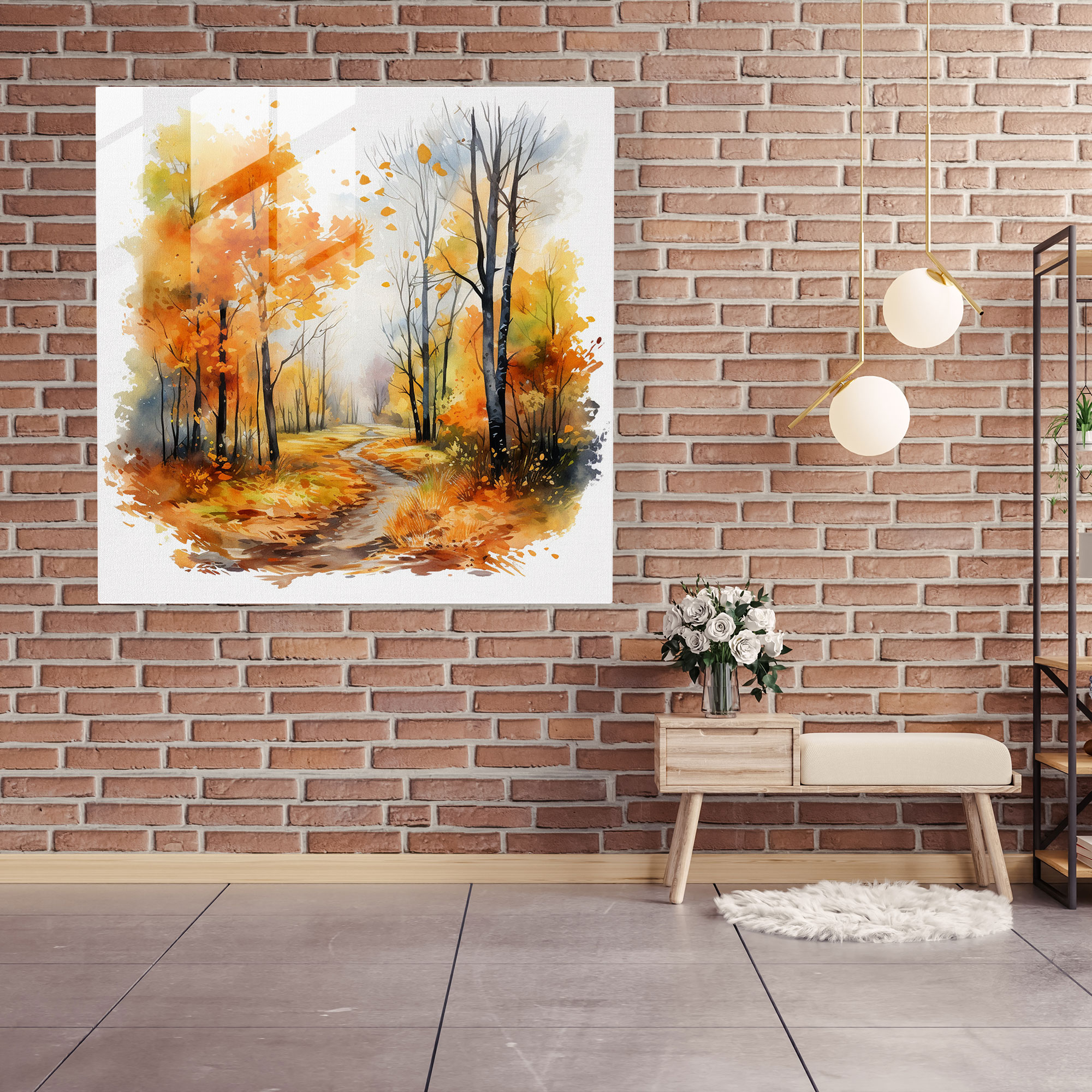 Sonbahar Ormanı Cam Tablo - Sonbahar Orman Modern Sanat Canlı Yapraklar