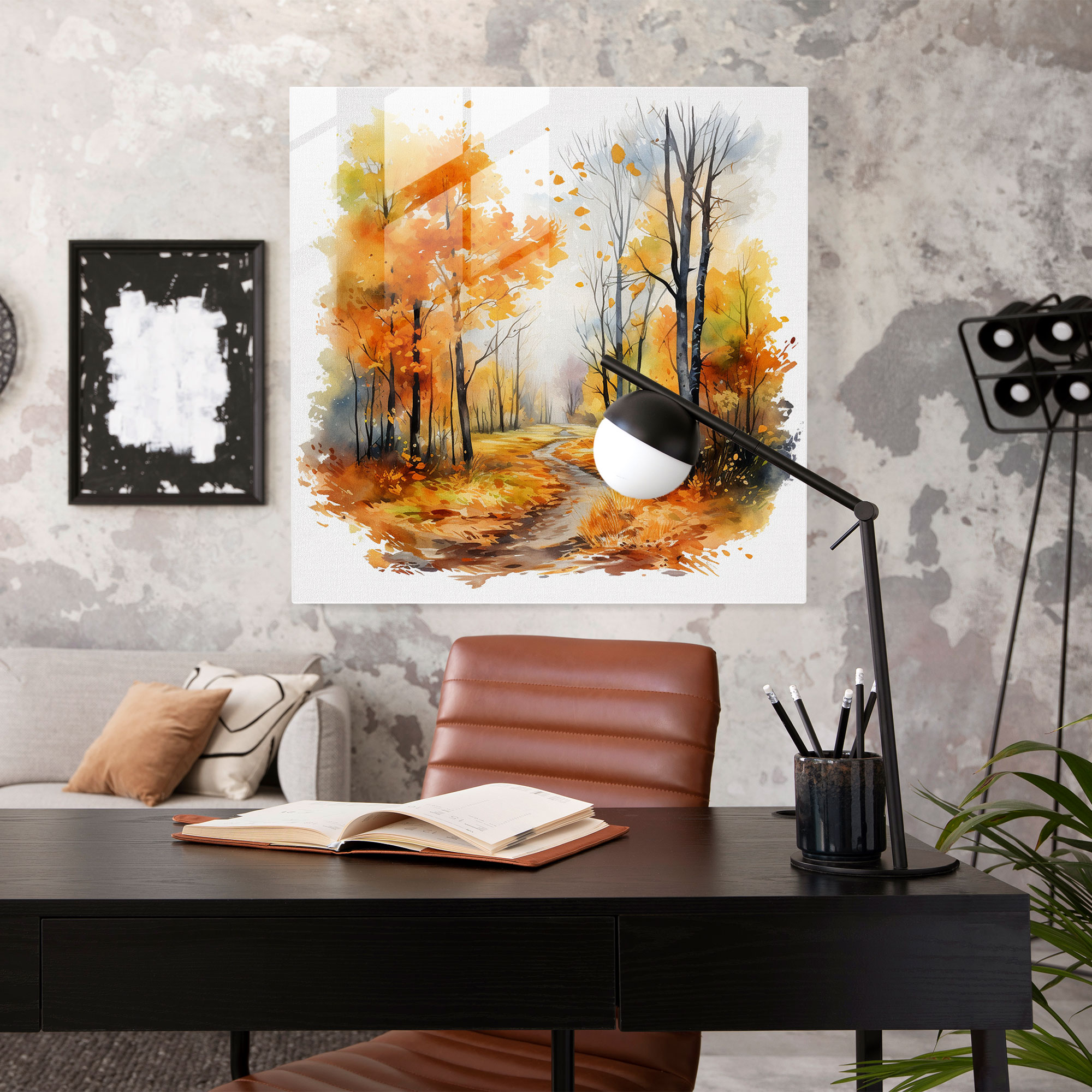 Sonbahar Ormanı Cam Tablo - Sonbahar Orman Modern Sanat Canlı Yapraklar