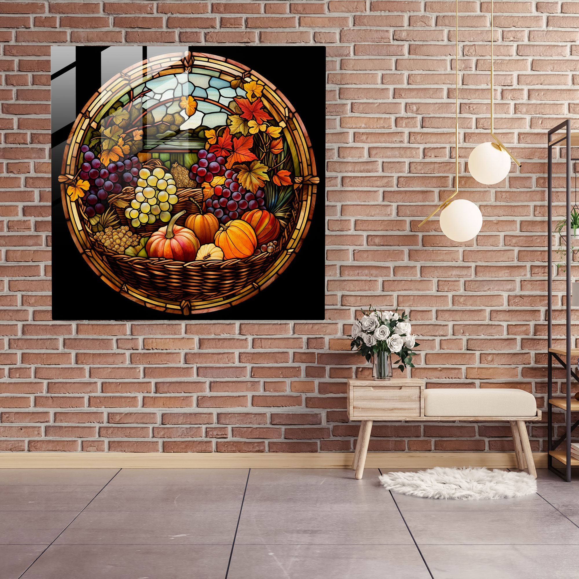 Hasat Mısır Boynuzu Cam Tablo - Sonbahar Cam Duvar Sanatı Modern Sanat Vitray Tasarımı