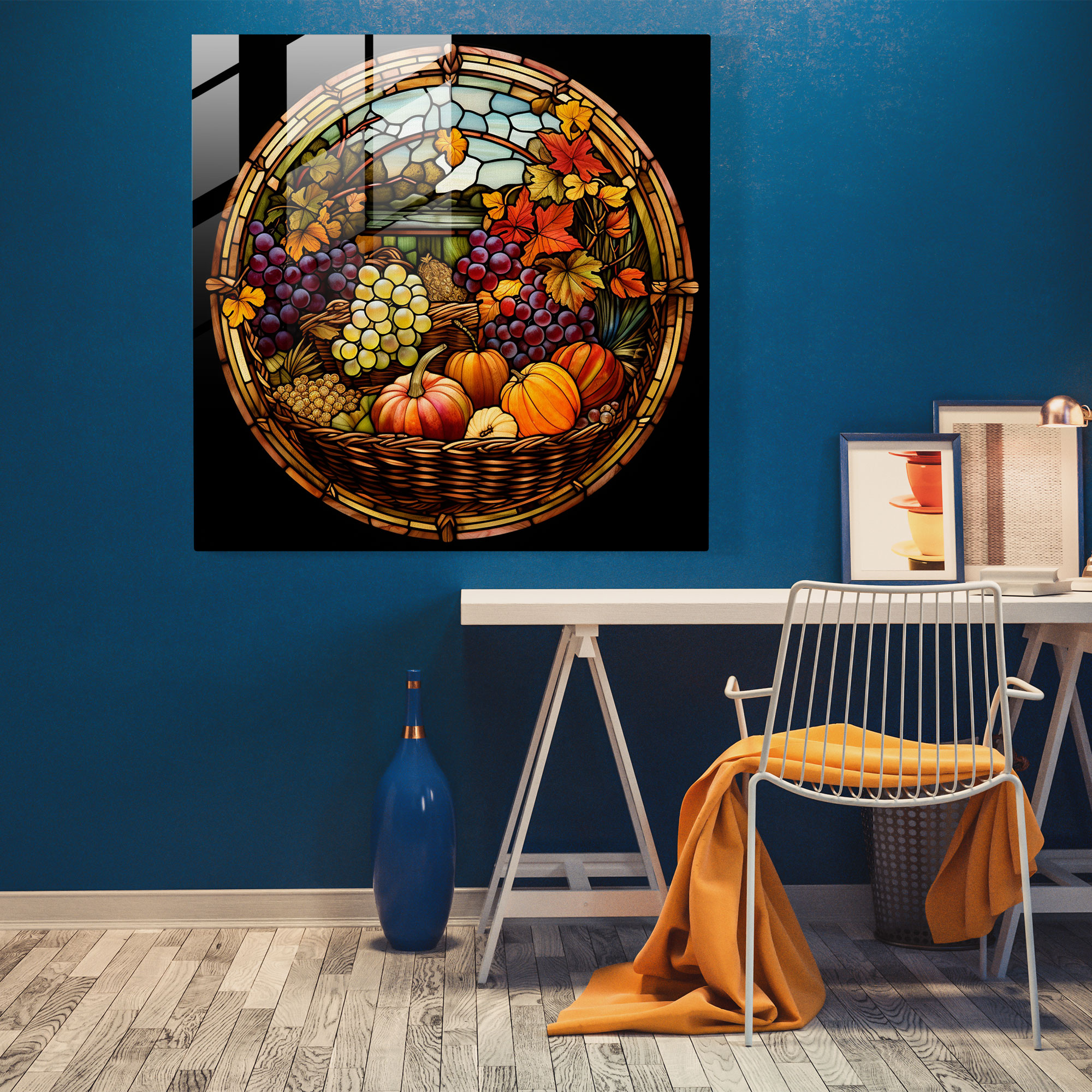 Hasat Mısır Boynuzu Cam Tablo - Sonbahar Cam Duvar Sanatı Modern Sanat Vitray Tasarımı