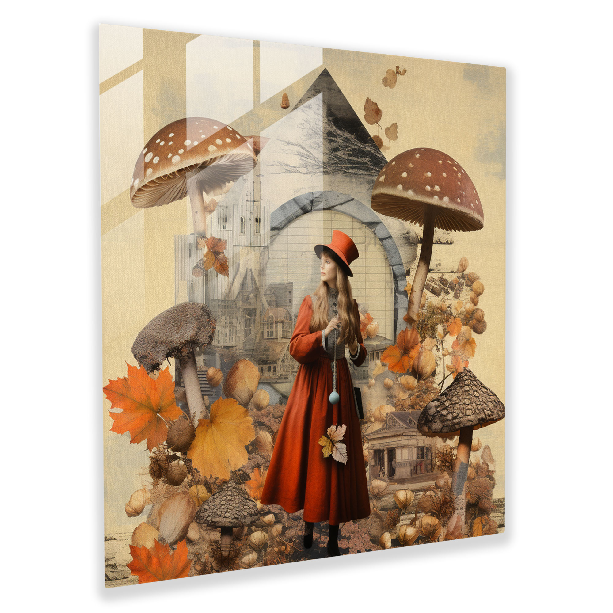 Vintage Autumn Collage Glass Print - Autumn, Glass Art, Modern Art, Autumn