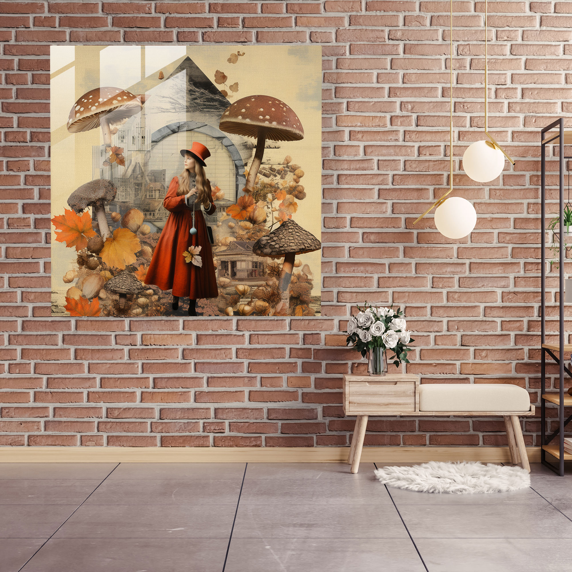 Vintage Autumn Collage Glass Print - Autumn, Glass Art, Modern Art, Autumn