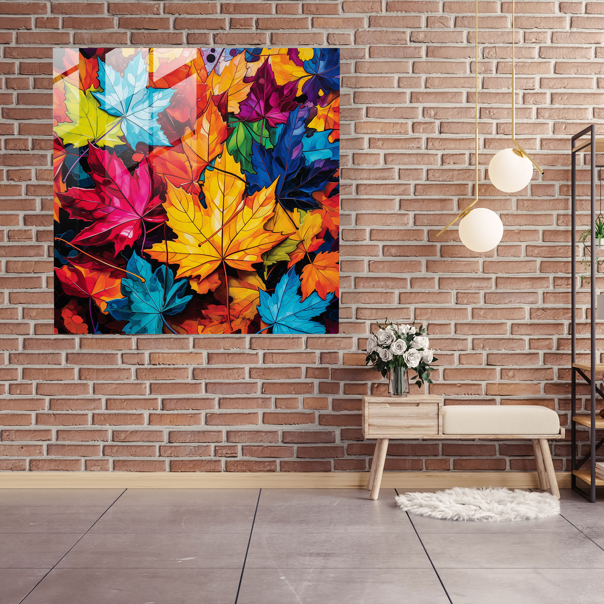 Pop Autumn Leaves Glass Print - Autumn, Pop Art Inspired, Vibrant Collage, Home Decoration