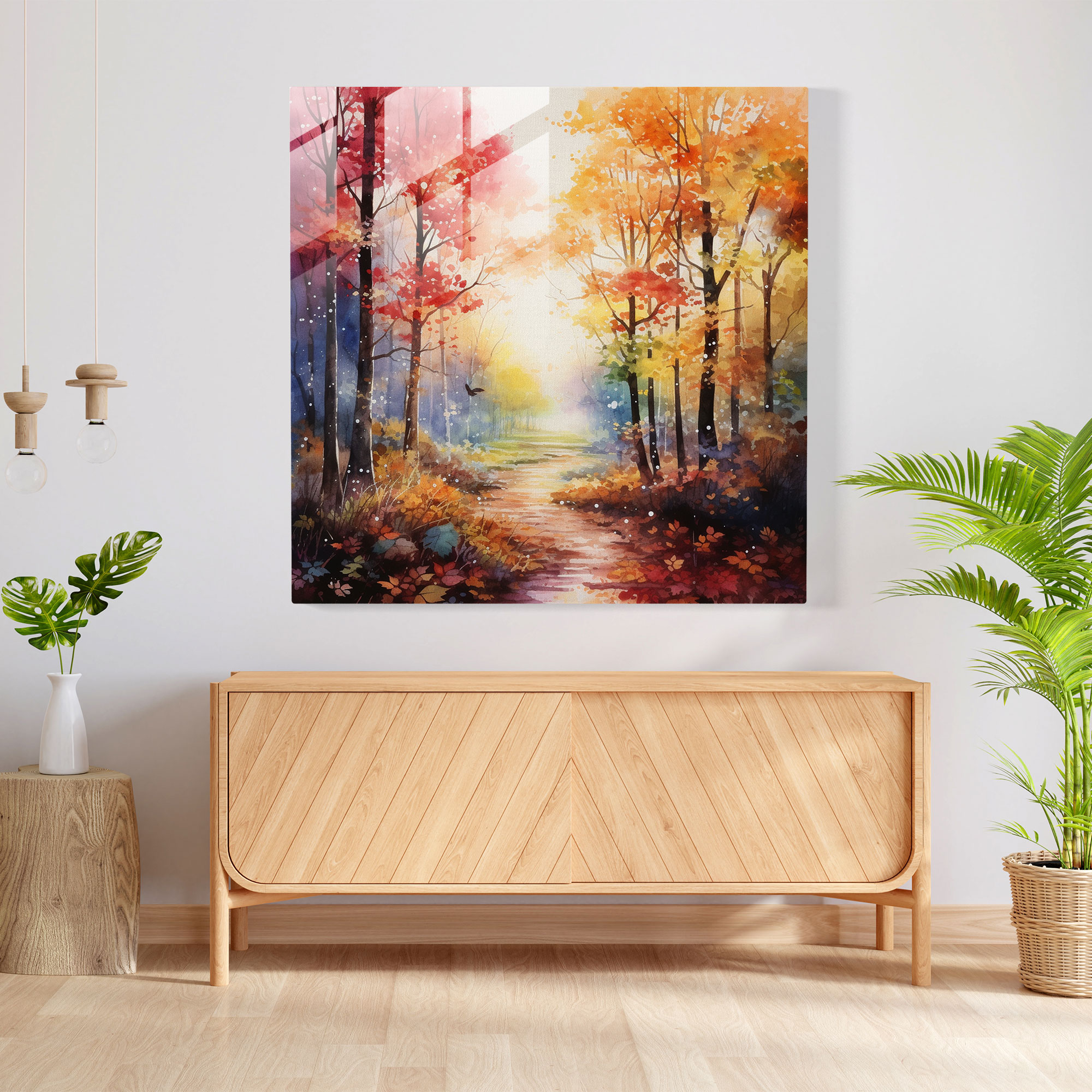 Autumn Leaves Glass Print - Autumn, Enchanting, Home Decoration, Vibrant