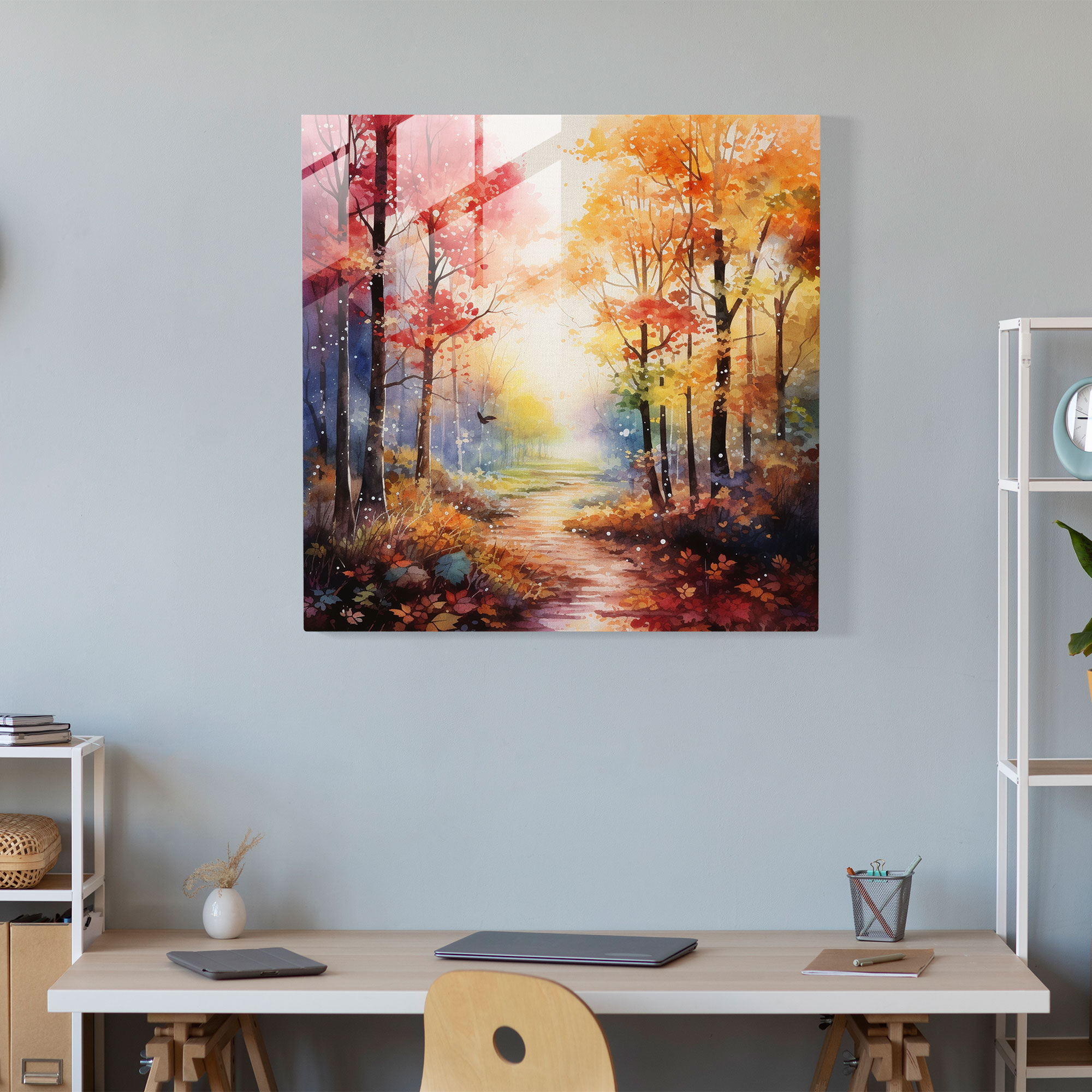 Autumn Leaves Glass Print - Autumn, Enchanting, Home Decoration, Vibrant