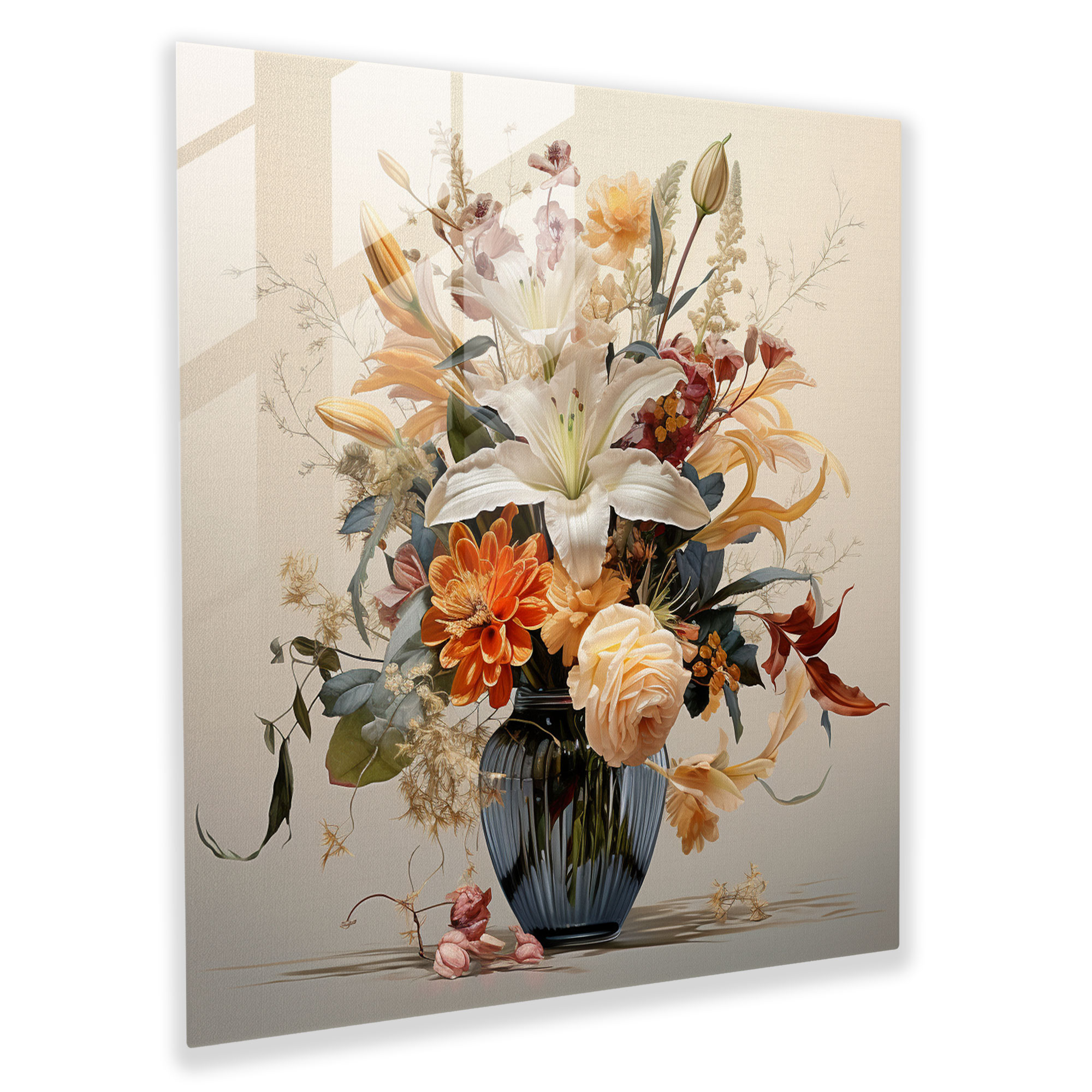Autumn Bouquet Glass Print - Autumn, Fine Art Illustration, Modern Art, Elegance