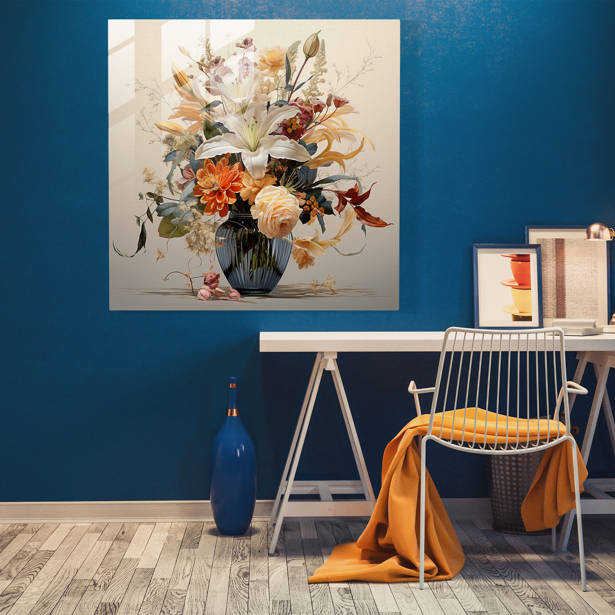 Autumn Bouquet Glass Print - Autumn, Fine Art Illustration, Modern Art, Elegance