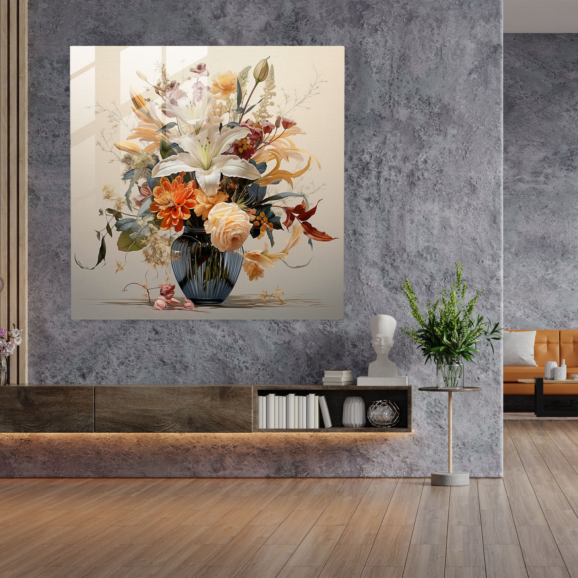 Autumn Bouquet Glass Print - Autumn, Fine Art Illustration, Modern Art, Elegance