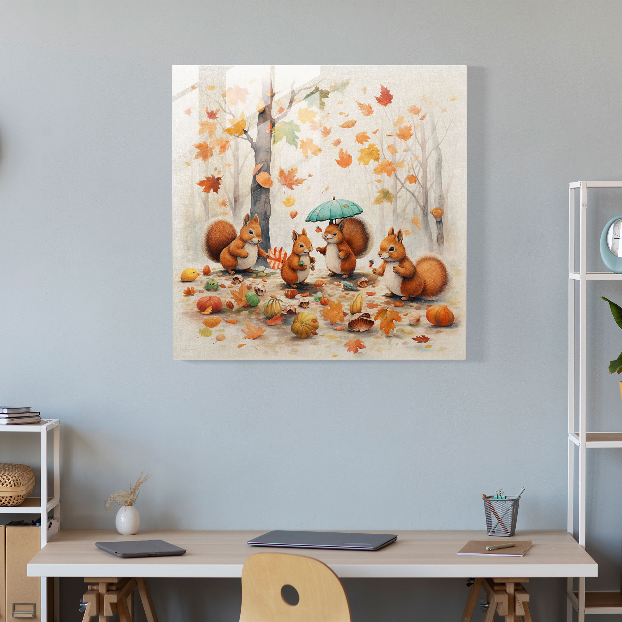 Playful Squirrels Glass Print - Autumn, Playful Squirrels, Acorns, Autumn