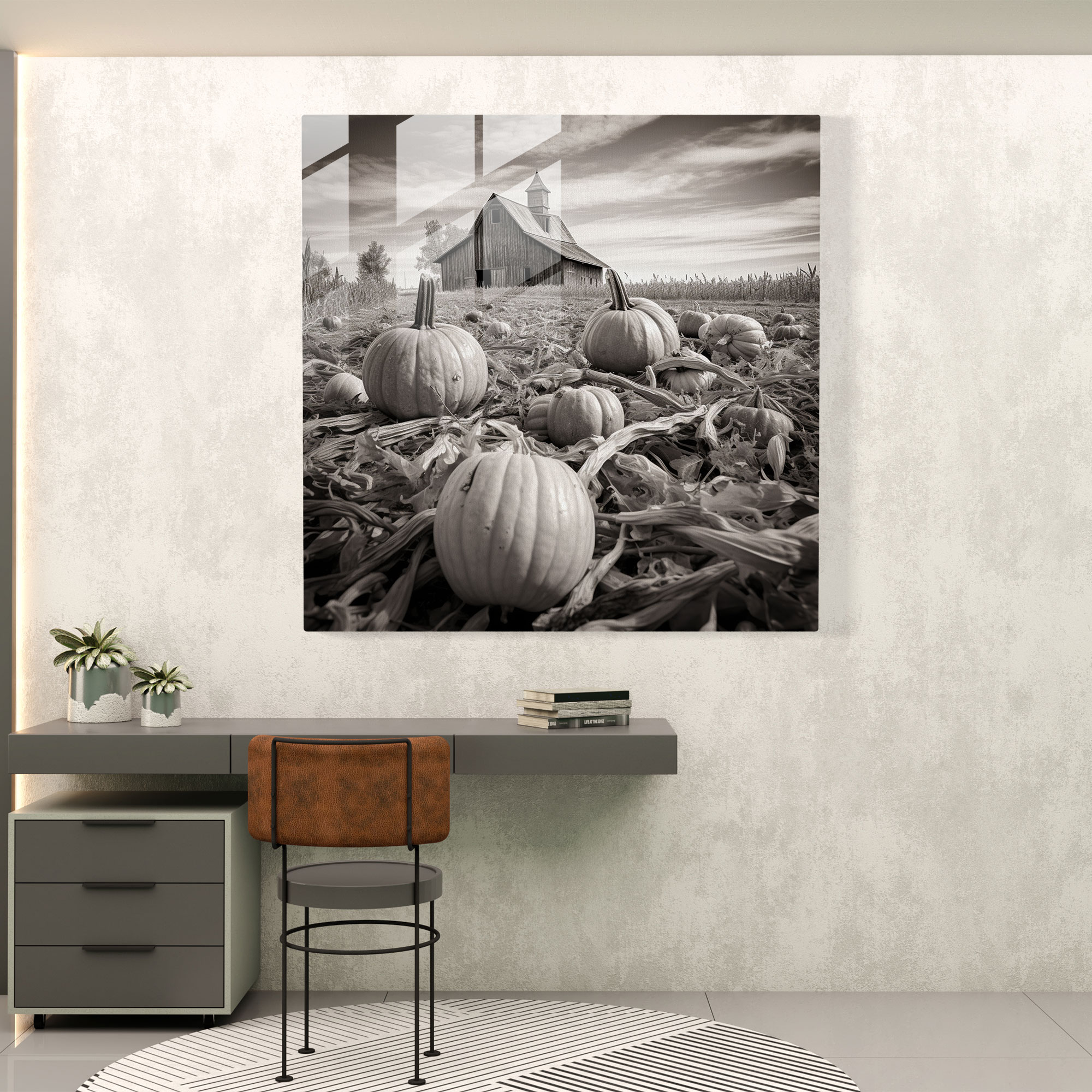 Autumn Harmony Glass Print - Autumn, Glass Print, Monochrome Photograph, Glass Wall Art