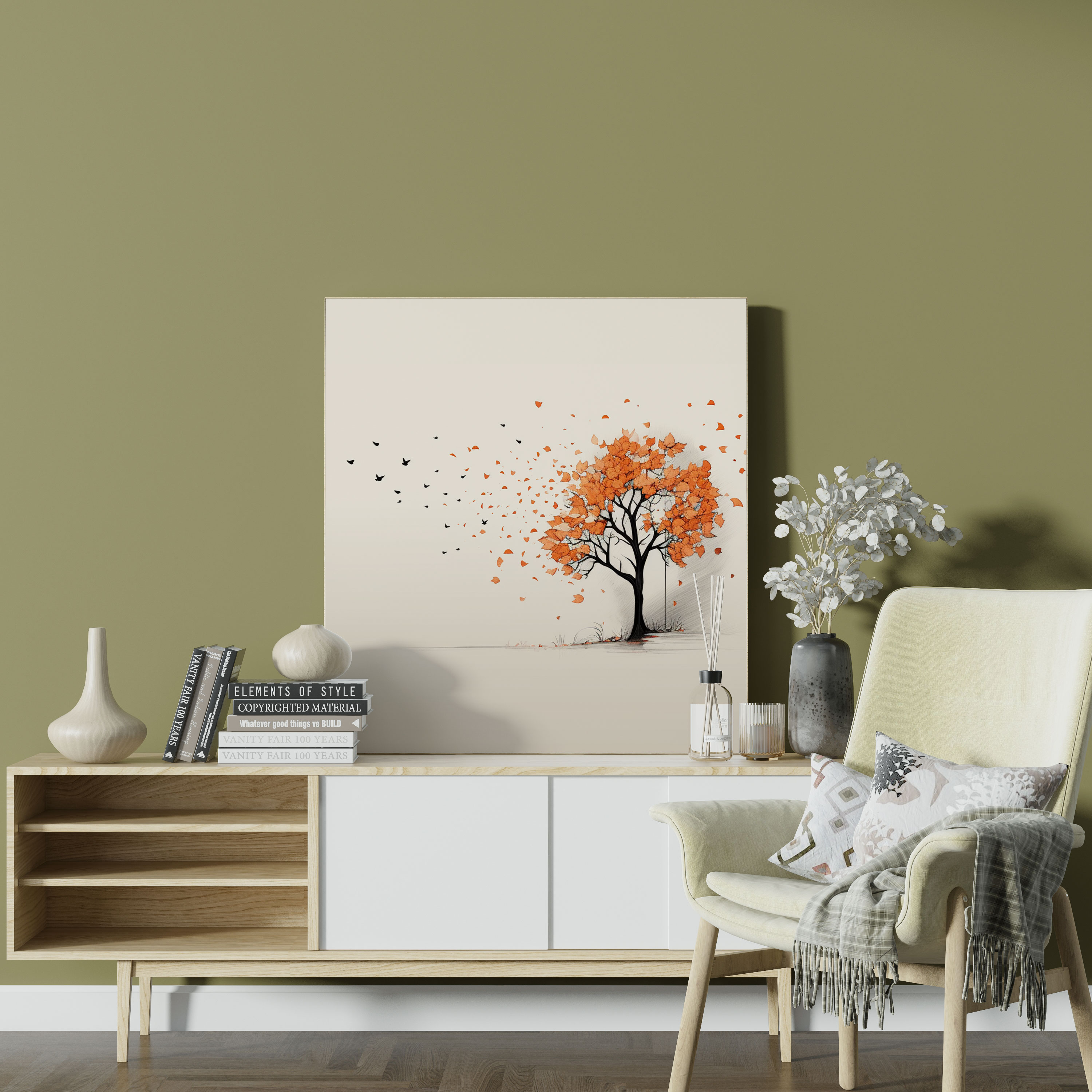 Autumn Wall Art - Minimalist Tree Silhouette Canvas Print - Autumn, Canvas Wall Art, Wall Decoration, Falling Leaves