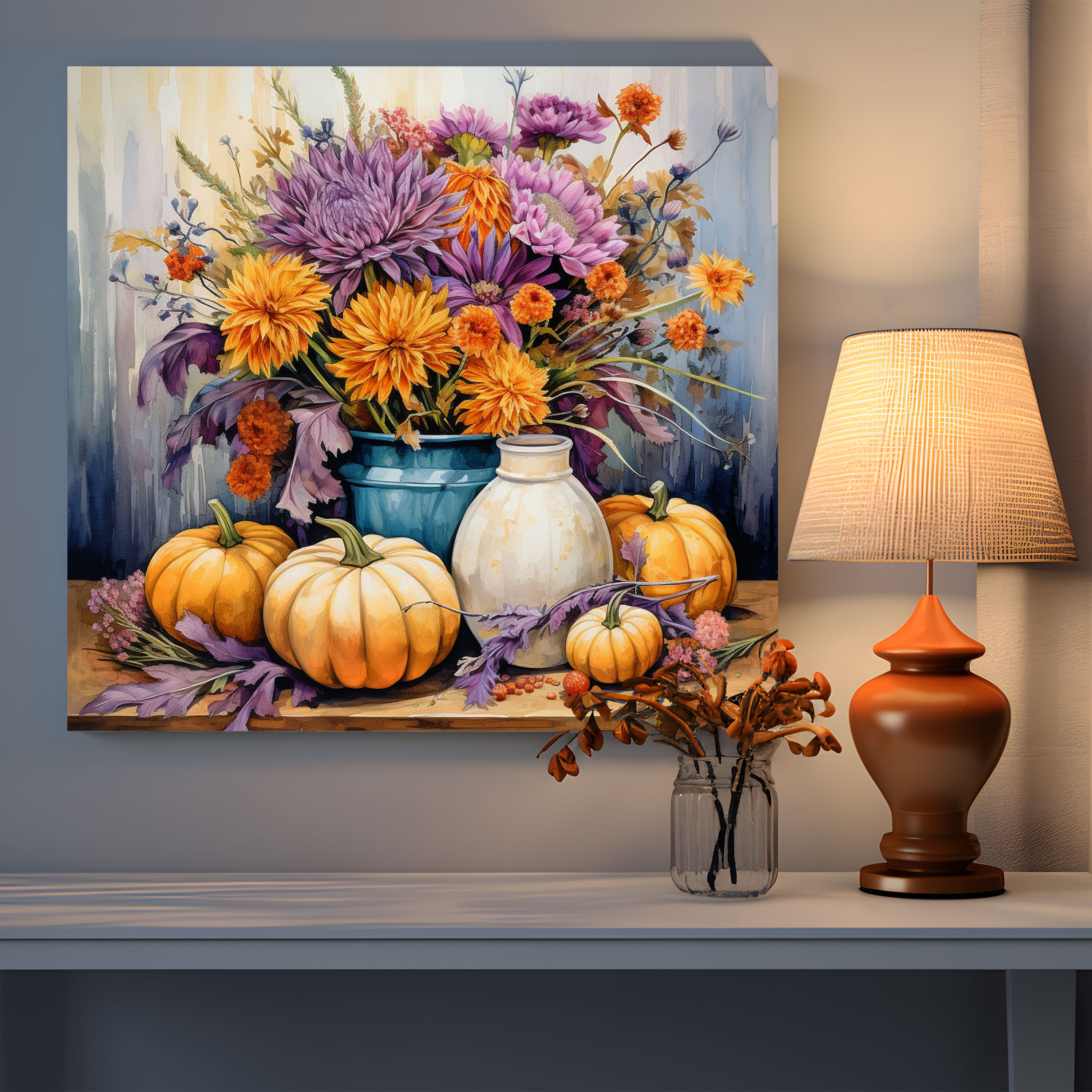 Autumn Wall Art - Pastel Harvest Still Life Canvas Print - Autumn, Autumn Flowers, Wall Decoration, Harvest Still Life